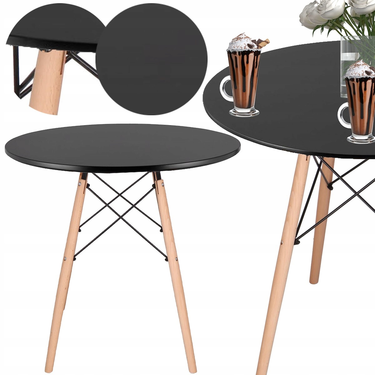 STÓŁ DO JADALNI KUCHNI SALONU STYL SKANDYNAWSKI OKRĄGŁY NOWOCZESNY 80x75cm Kolekcja HF0010 STOLIK KAWOWY 80 x 75 CM