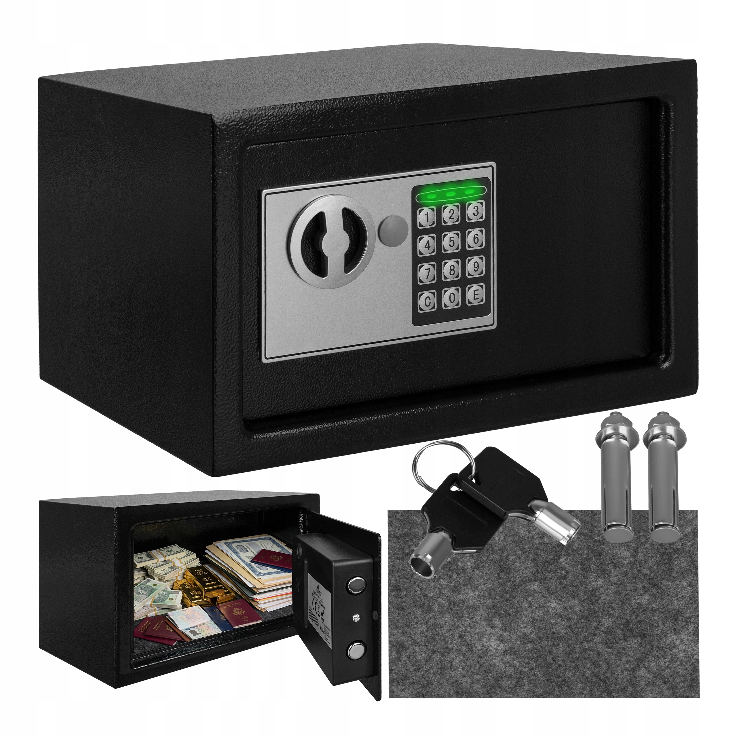 Sejf Domowy Kasetka na Zamek Elektroniczny Szyfr Klucz Kod Kasa Pancerna XL