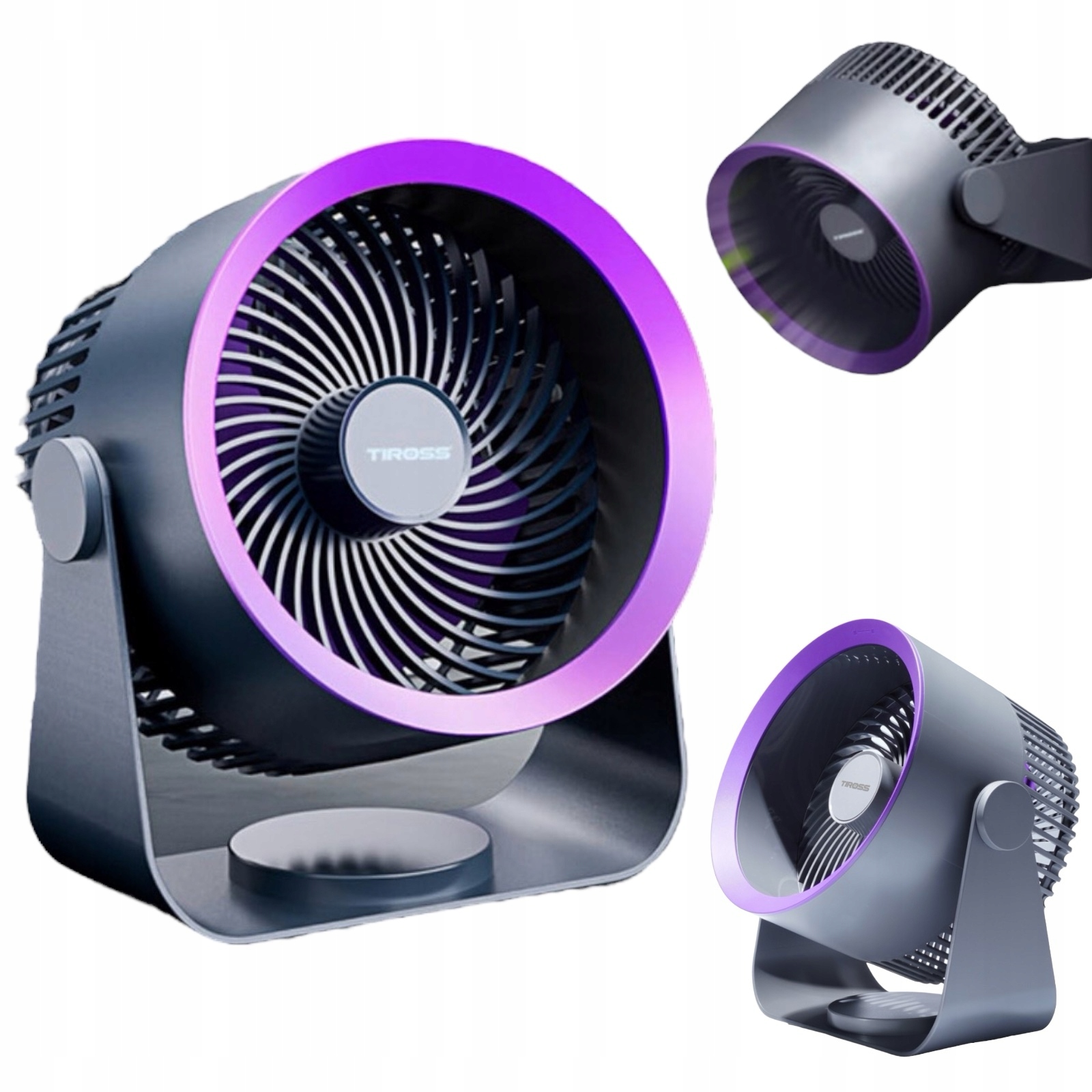 WENTYLATOR AKUMULATOROWY ŚCIENNY I BIURKOWY TIROSS TS-2283 CIEMNOSZARY