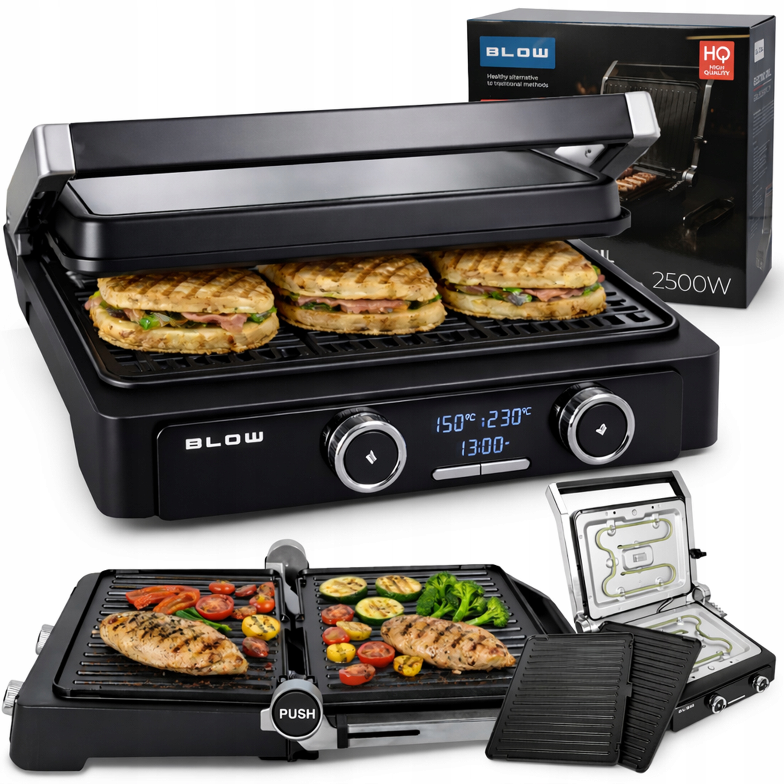 Grill Elektryczny Rozkładany Opiekacz Toster Programator Duo+ XXL 2500W