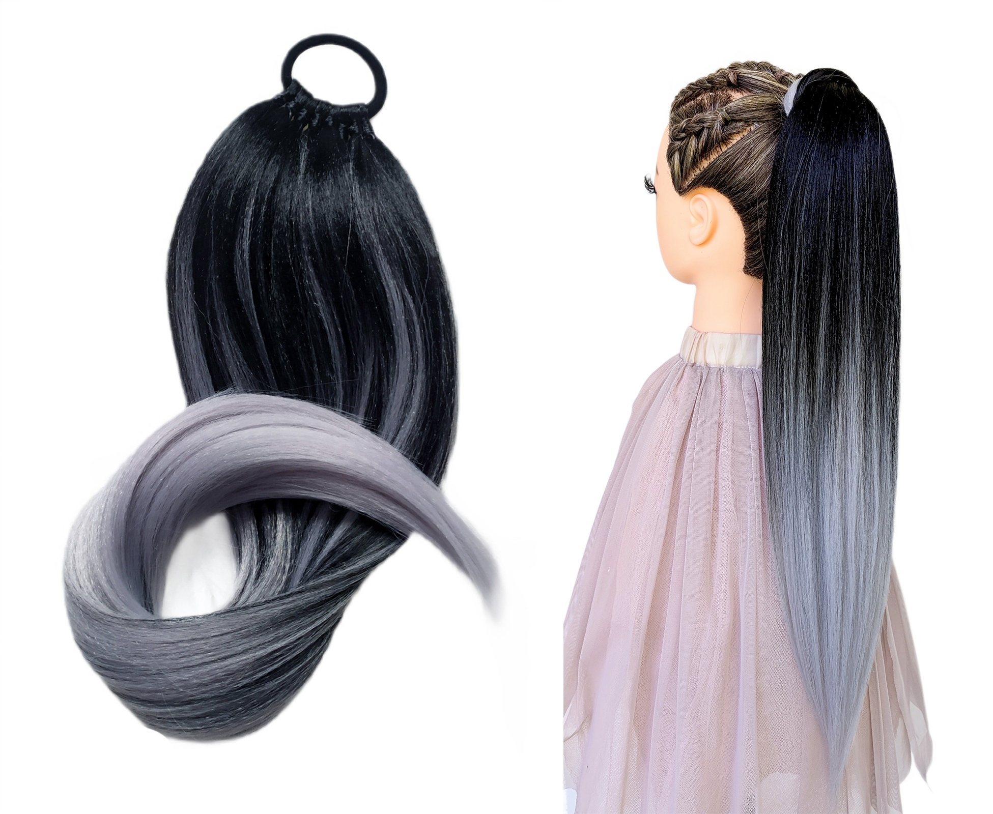 Připínací poník na gumičce, Příčesek, černá šedá, Dešťová Panna, 60 cm