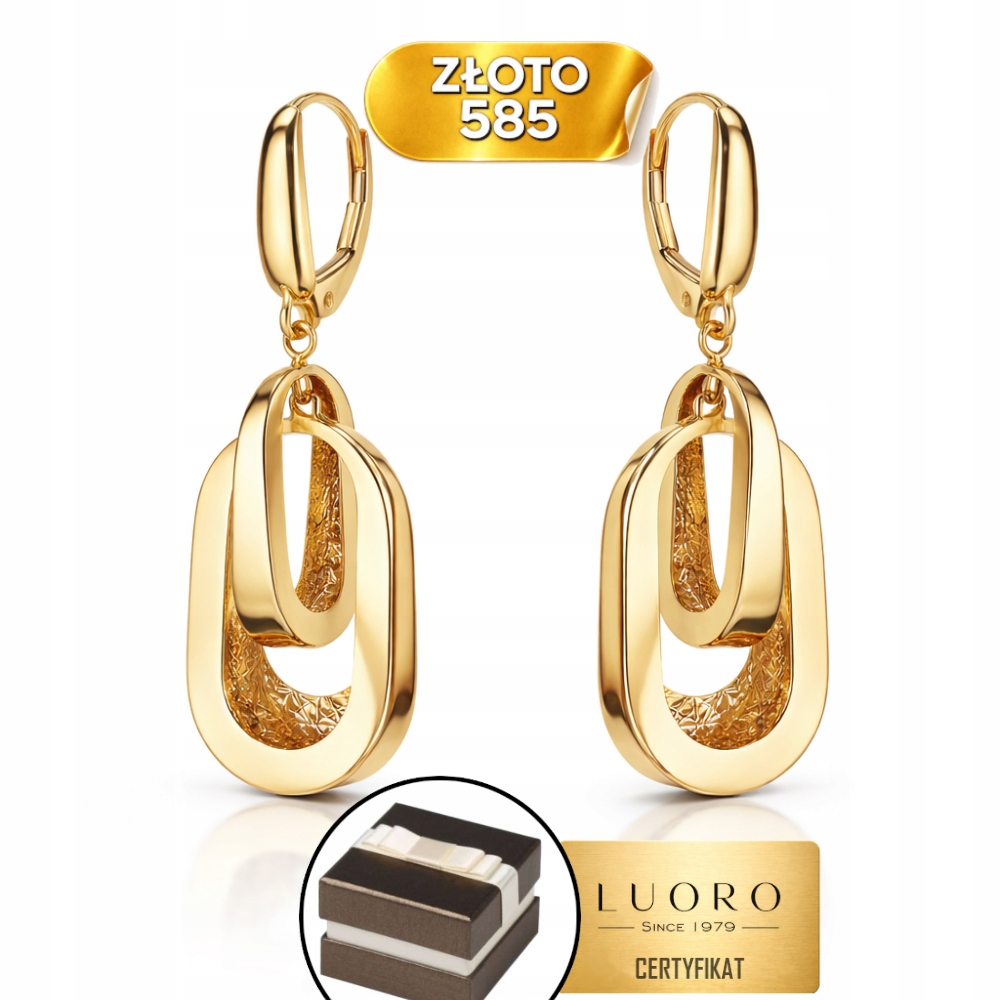 Náušnice Zlaté 585 14K Dvojité Ažurové Ovály Moderní 4,3 CM