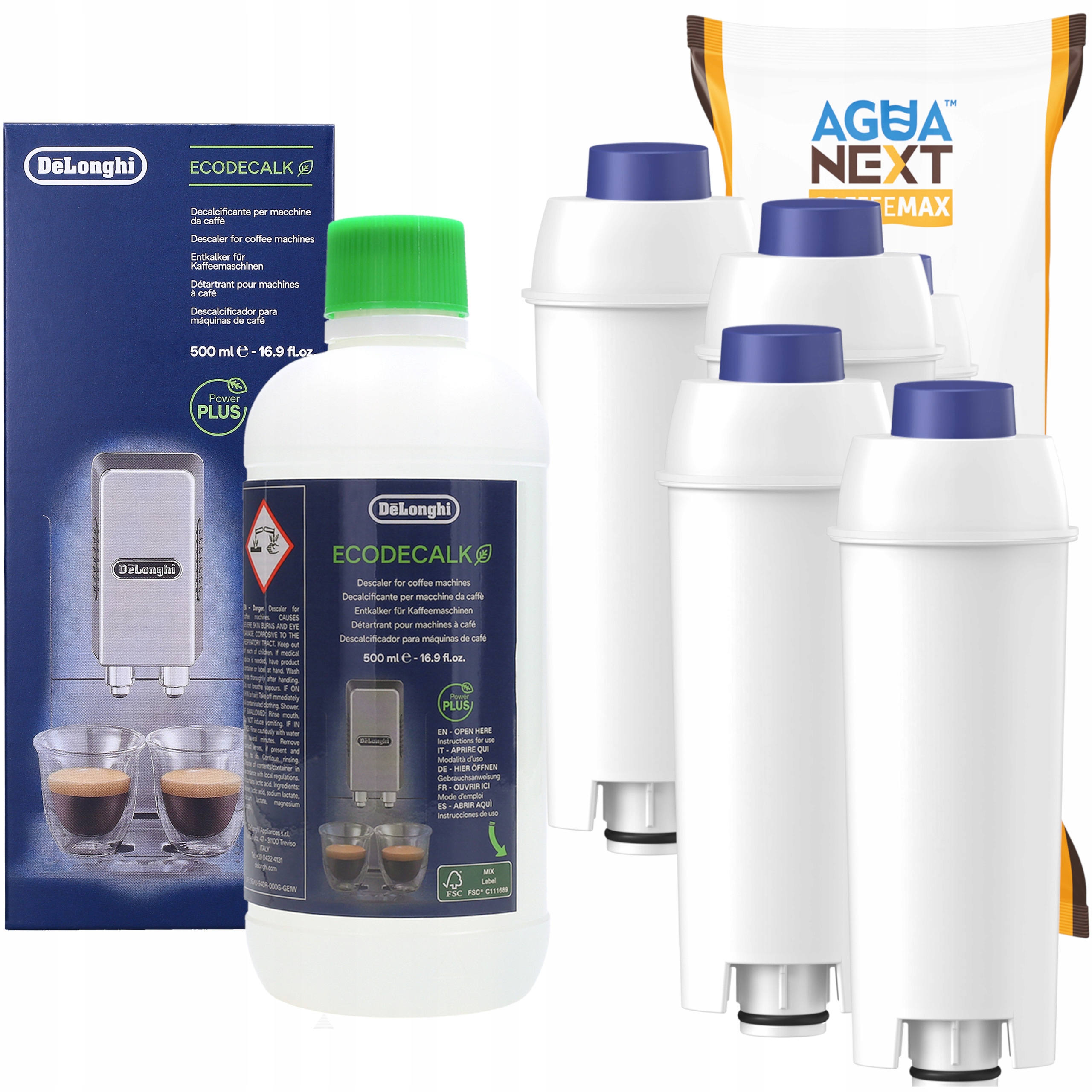 Levně 4x filtr do kávovaru Delonghi Dinamica odvápňovač Delonghi 500 ml