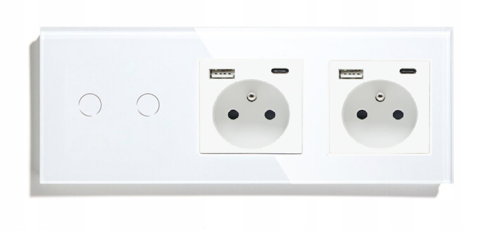 Dvojitý Dotykový SPÍNAČ+2 Zásuvky Usb-c Sklo