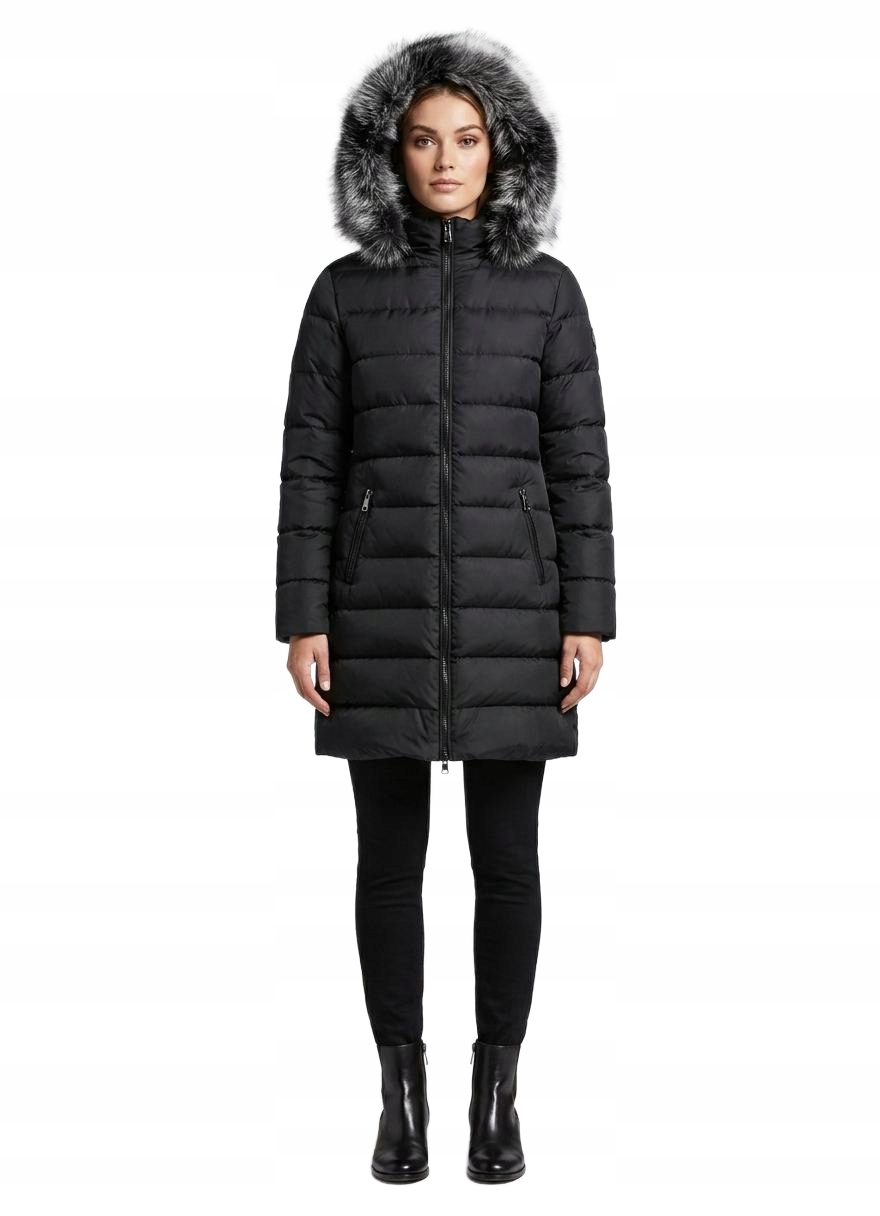 Tals Moda Černá Prošívaná Zimní Bunda S Kožešinovou Kapucí S Opb