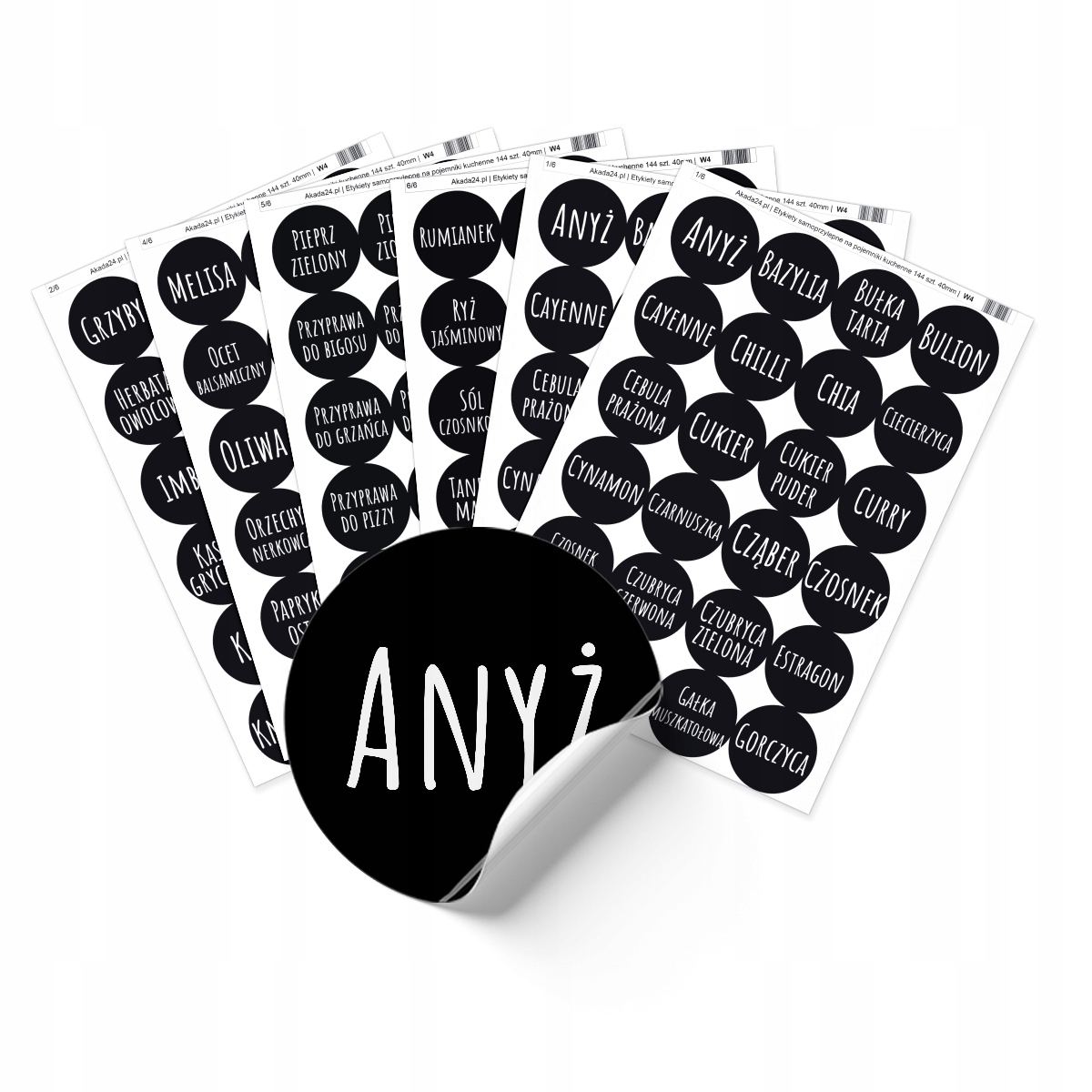 

Naklejki na przyprawy etykiety na słoiki 144szt W4