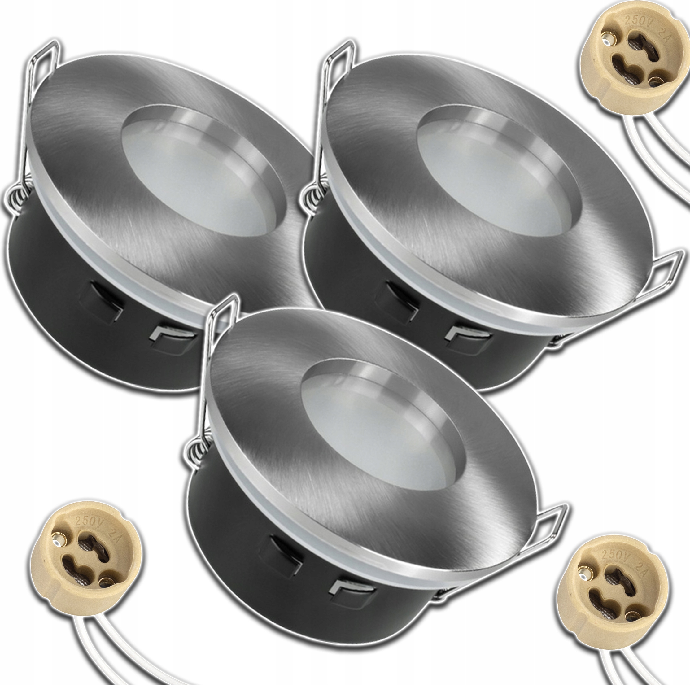 3x Stříbrné Stropní Svítidlo Zapuštěné Do Podbití Voděodolné Zásuvka GU10