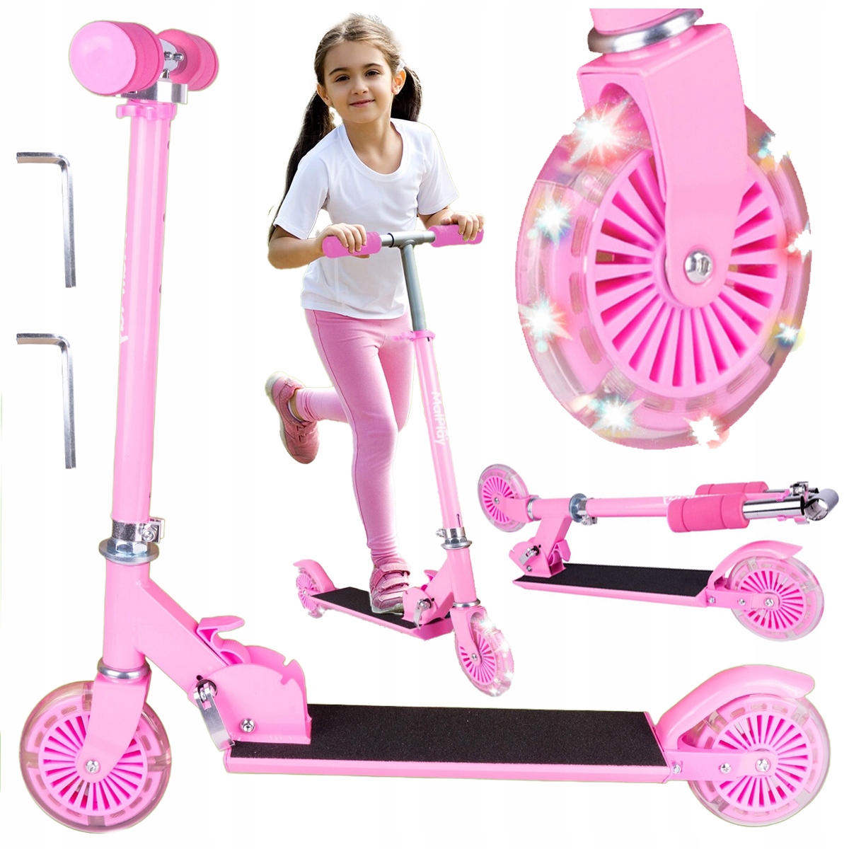 DUŻA HULAJNOGA SKŁADANA DWUKOŁOWA DLA DZIECI REGULOWANA + ŚWIECĄCE KOŁA LED