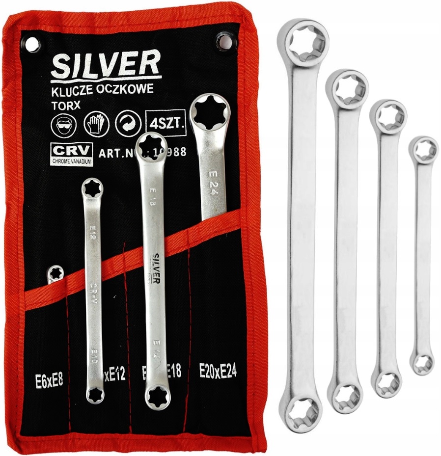 

Klucze Oczkowe Torx 4SZT Zestaw Kluczy E6-E24 Etui