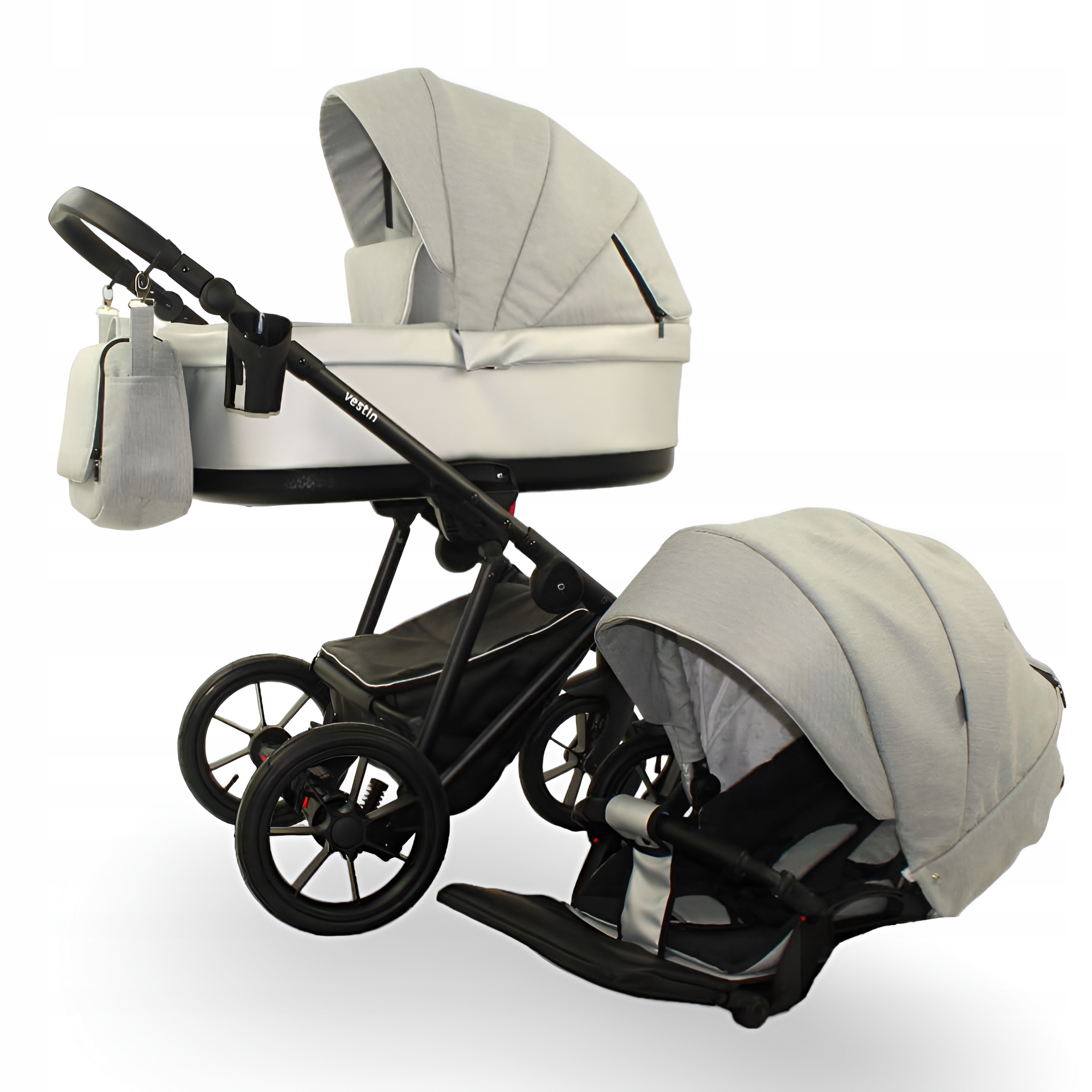 Wózek dziecięcy 3w1 VESTIN Jasno-Szary Ekskluzywny| Cosmo Fotelik+Adaptery Kod producenta VS