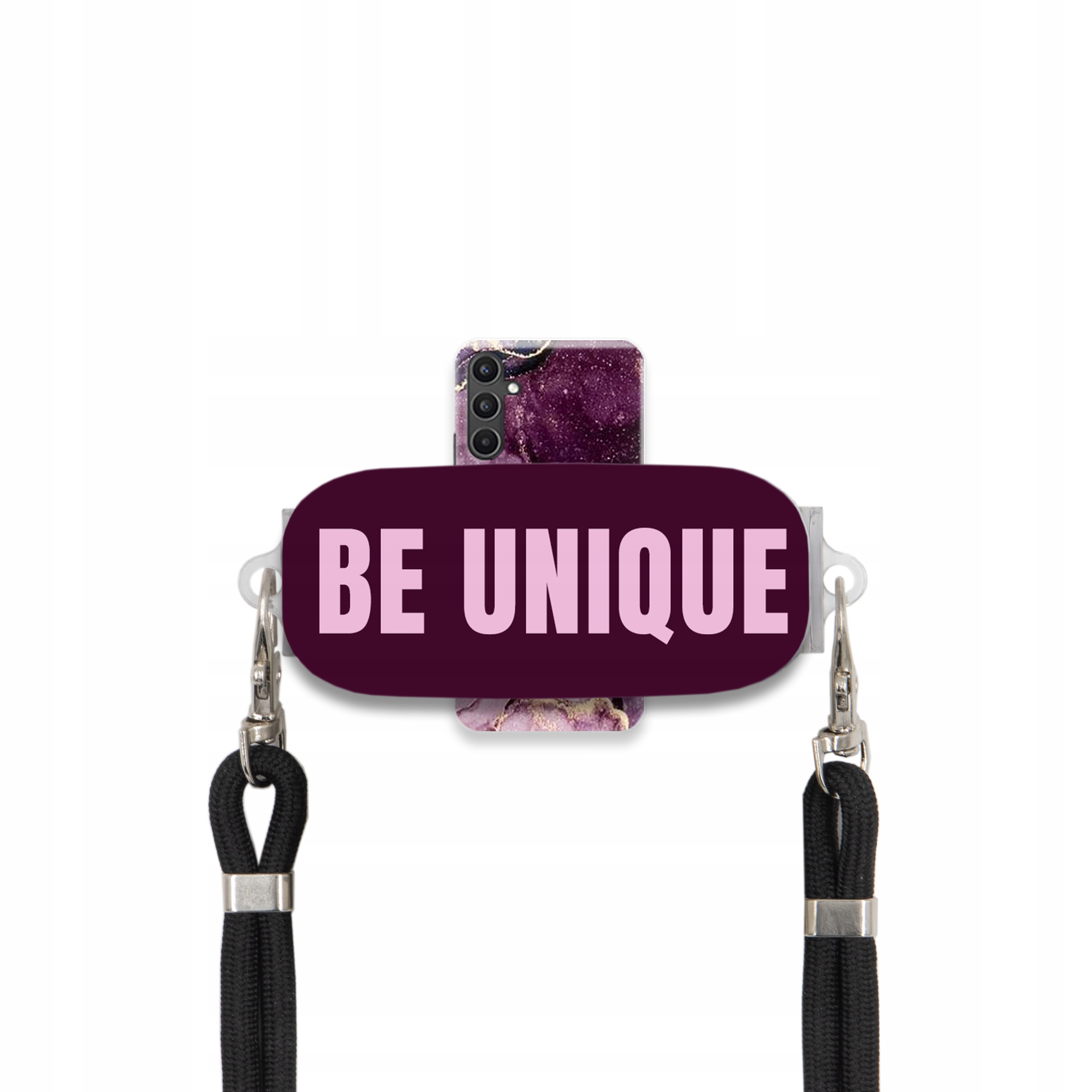 Puzdro pre Samsung A34 5G držiak na šnúrku Čierna Fialová Mramor Be Unique