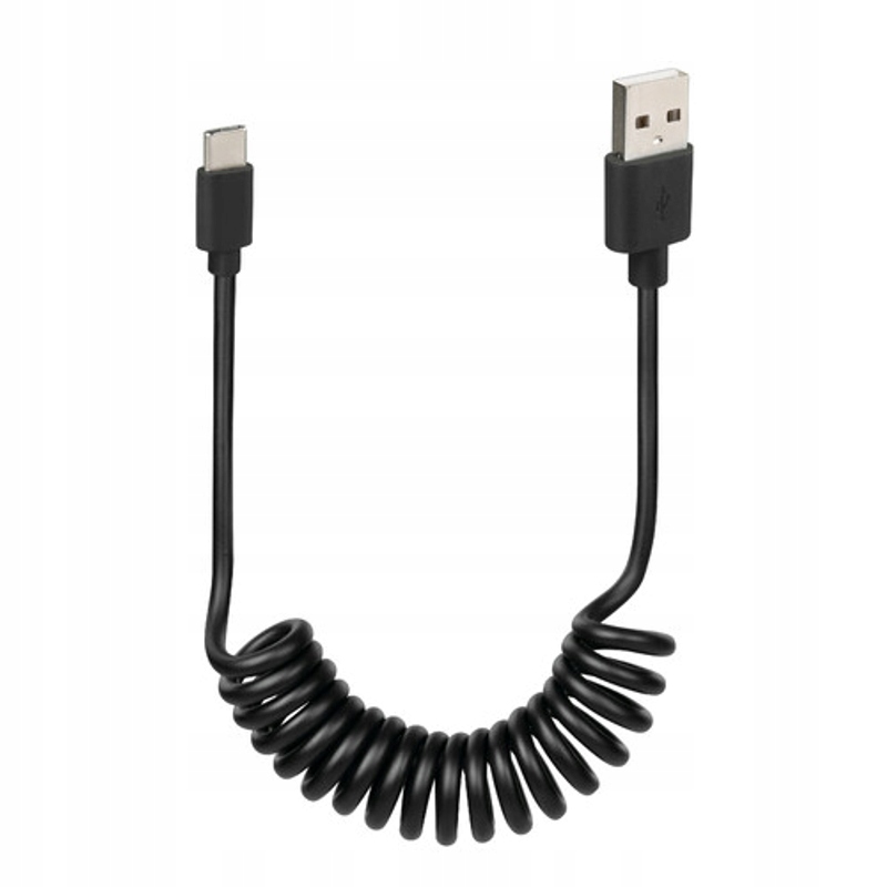 Kabel Przewód Usb typ C Usb 1m Spiralny Czarny Type-c