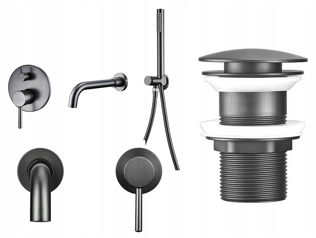 Podomítková vaňová batéria Gun Grey šedá sada