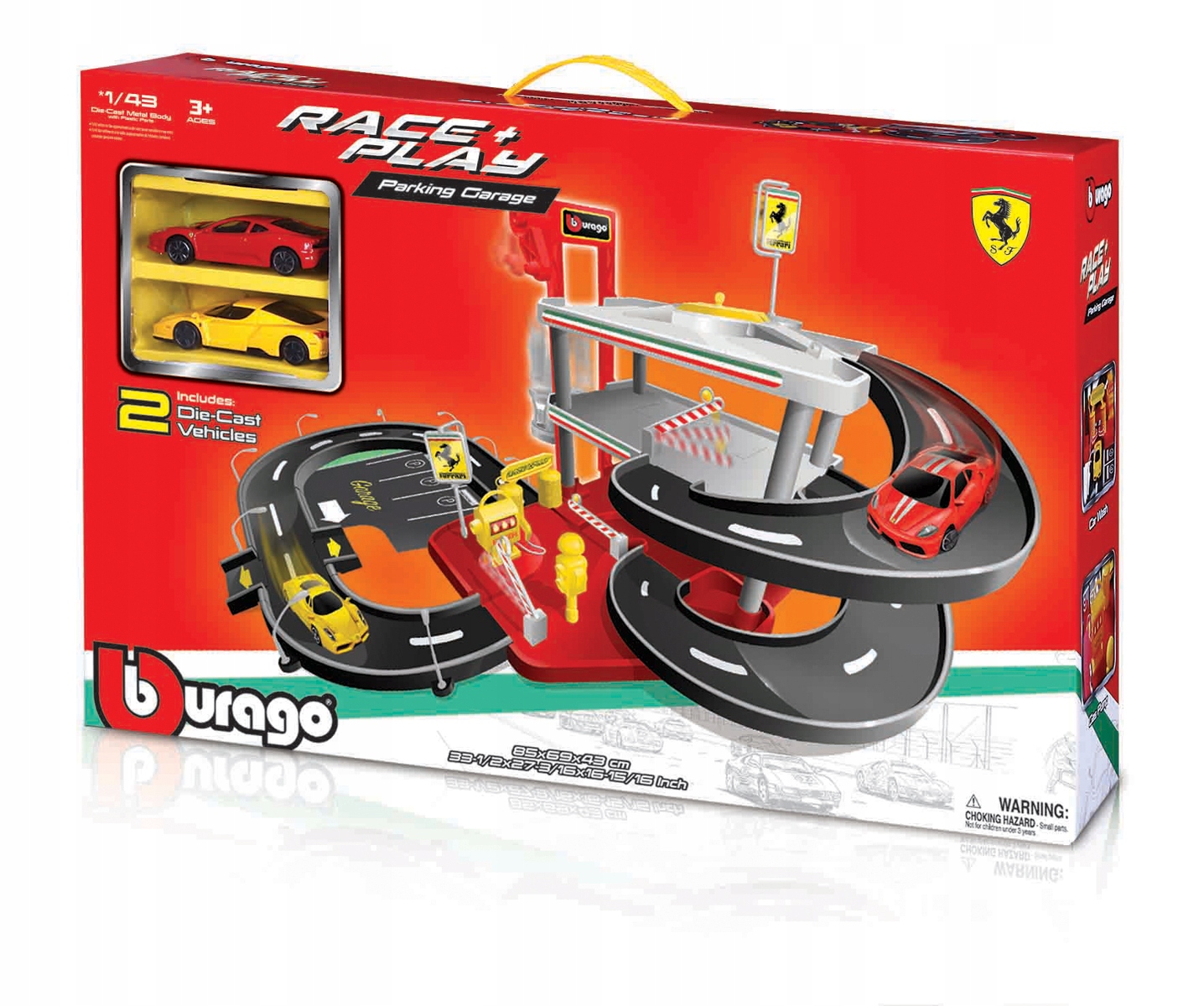 Bburago Ferrari Race Play, Garáž a parkoviště se dvěma autíčky, 1:43