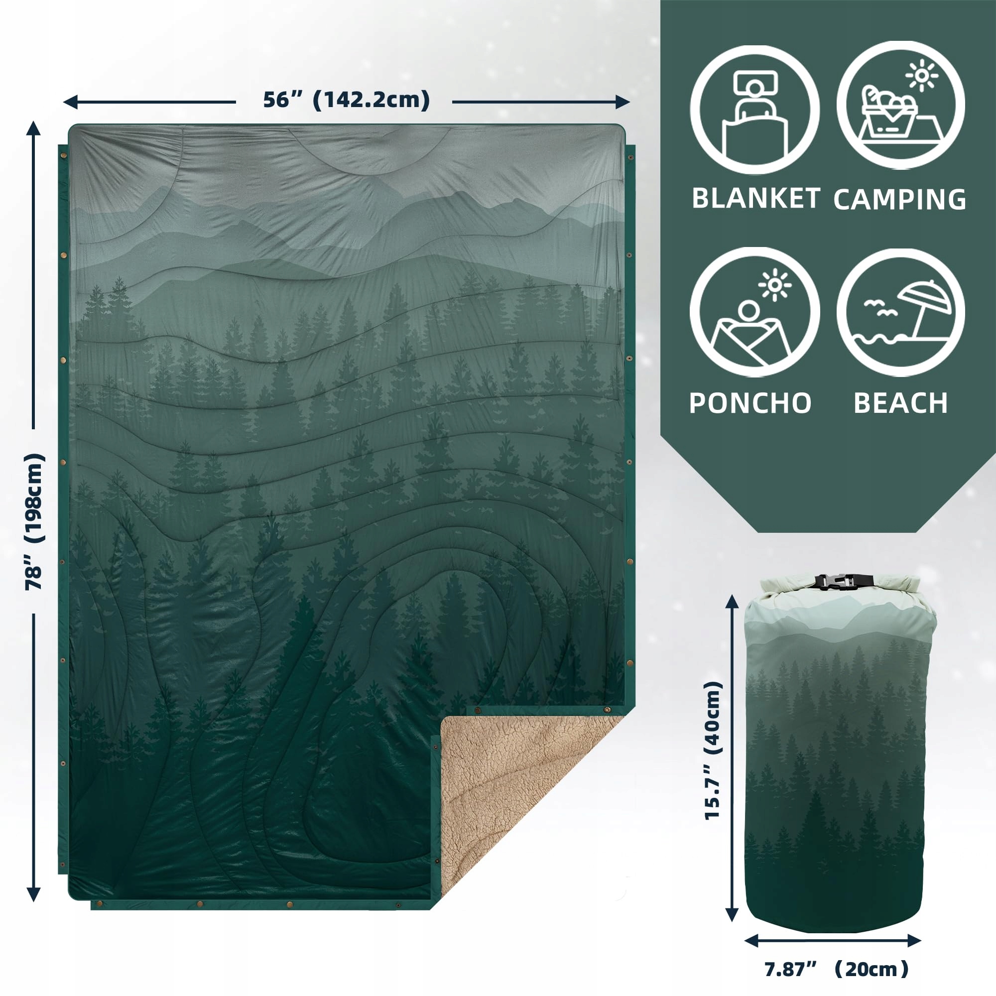 KAWAGEBO Koc Kempingowy Outdoor Lekki Wodoodporny Na Wędrówki 200x145cm — miniatura 3