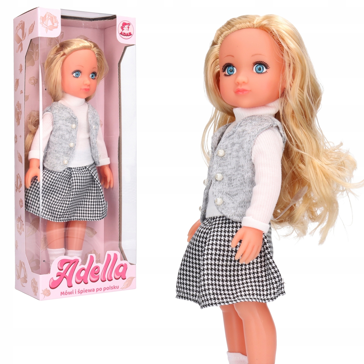 Lalka ADELLA mówi śpiewa PL spódniczka w kratkę 8048