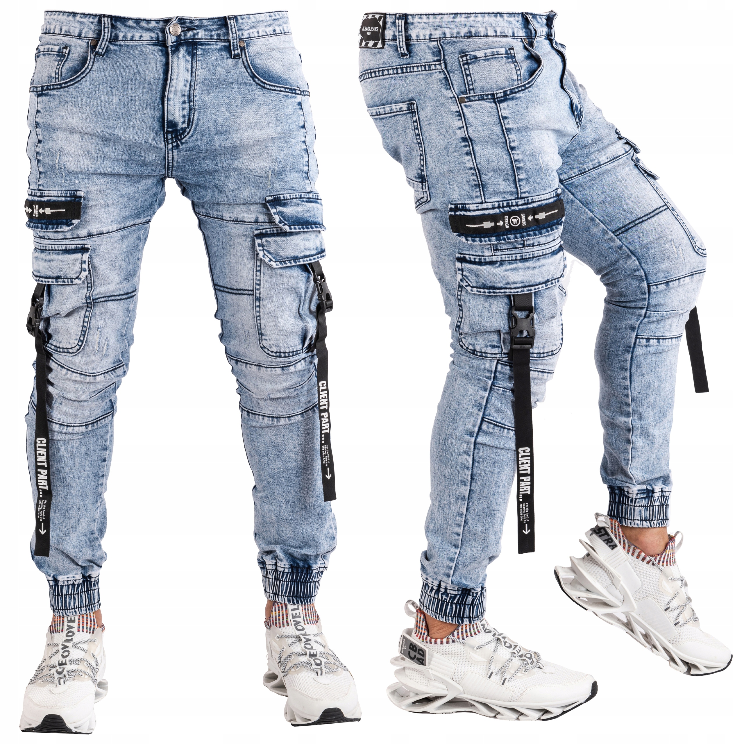 

Spodnie Joggery Niebieskie Taśmy Bojówki Embi r.36