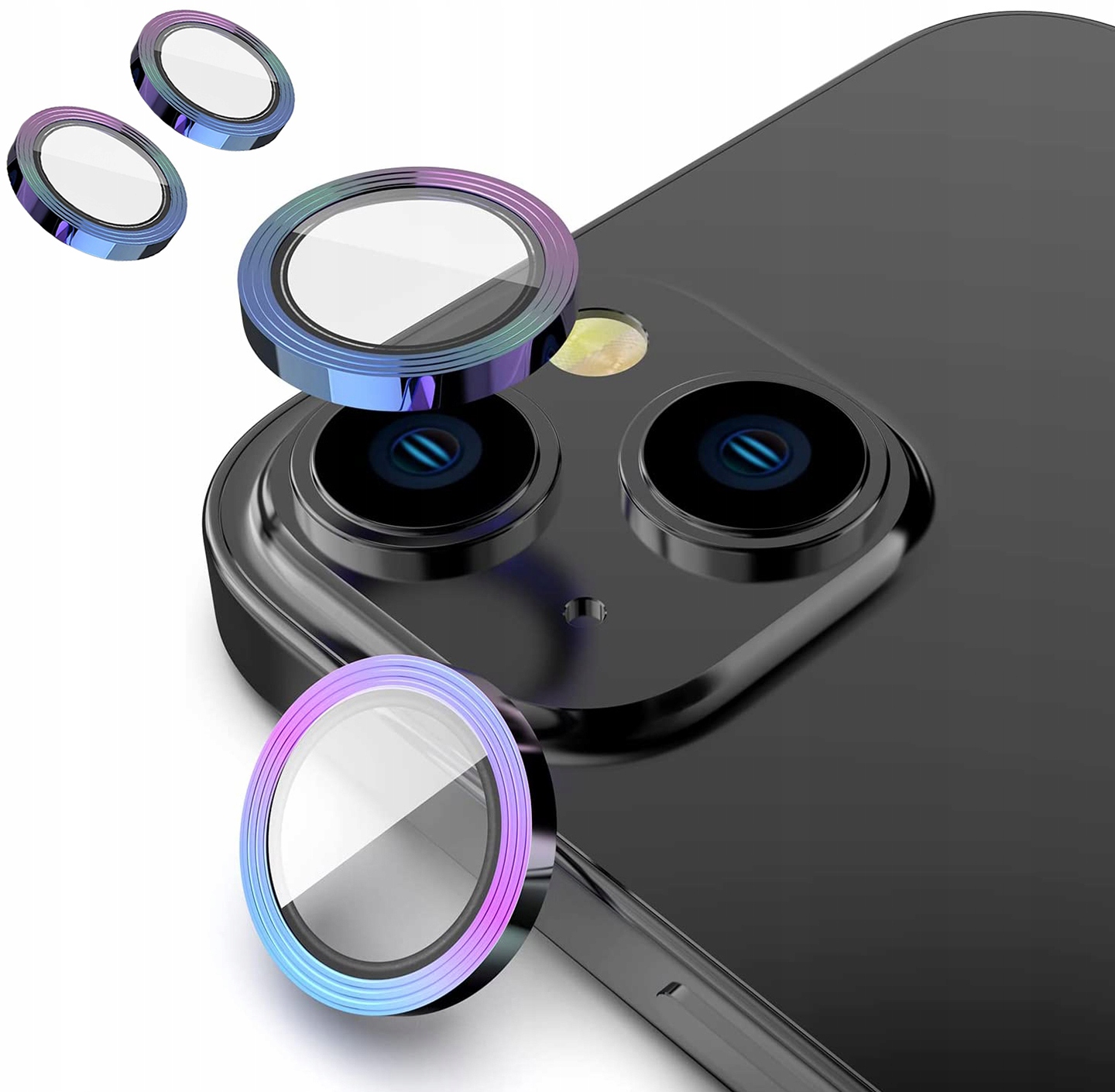 

Ring Szkło na Aparat Ochrona do iPhone 14 Tęczowy