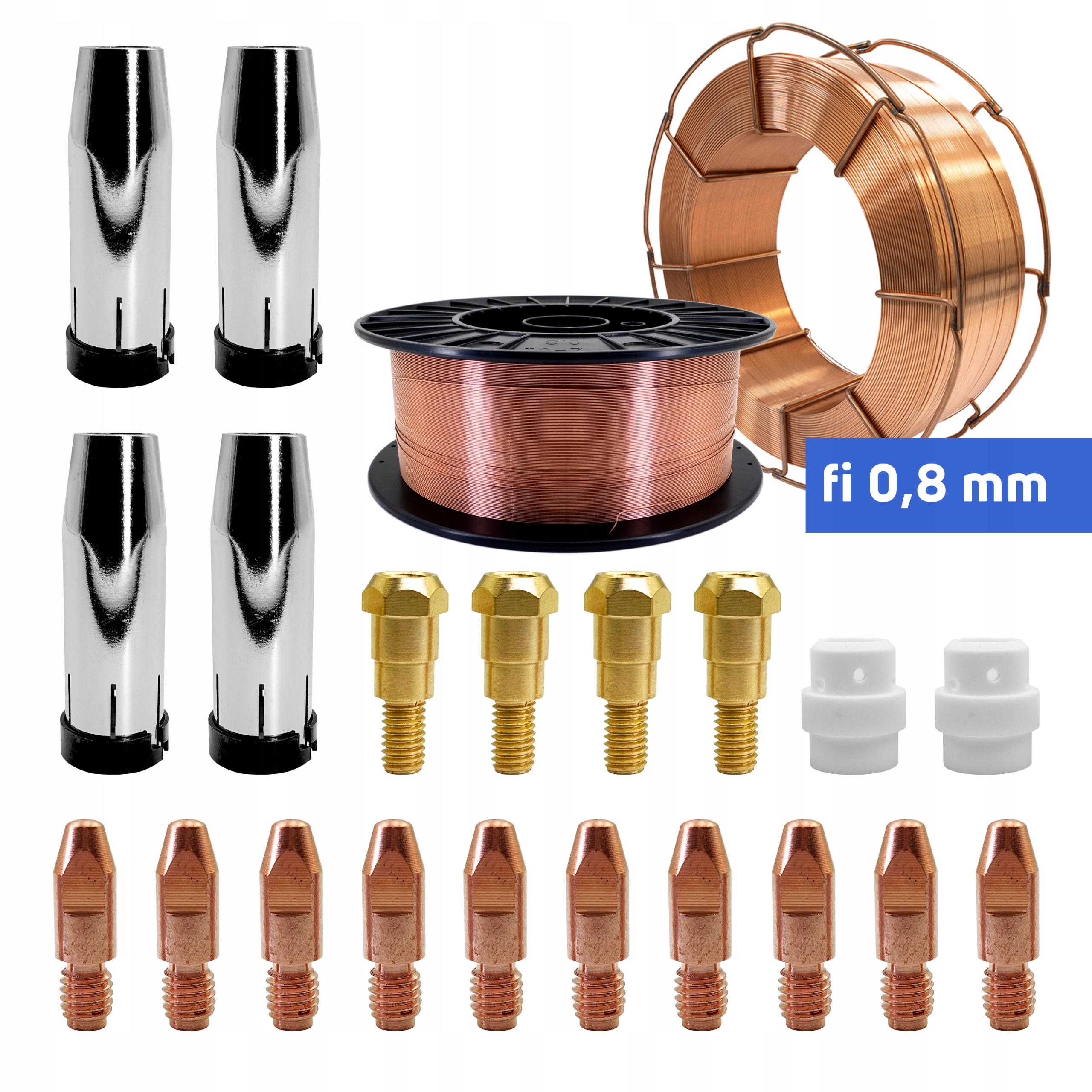 Drut spawalniczy SG2 fi 0,8mm 15kg MB24 dysza końcówka łącznik dyfuzor