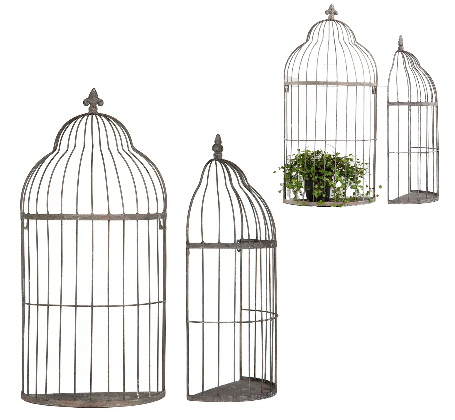 Držiak Na Kvetináč Klietka na zavesenie na stenu šedá do záhrady a obývačky sada 2 ks