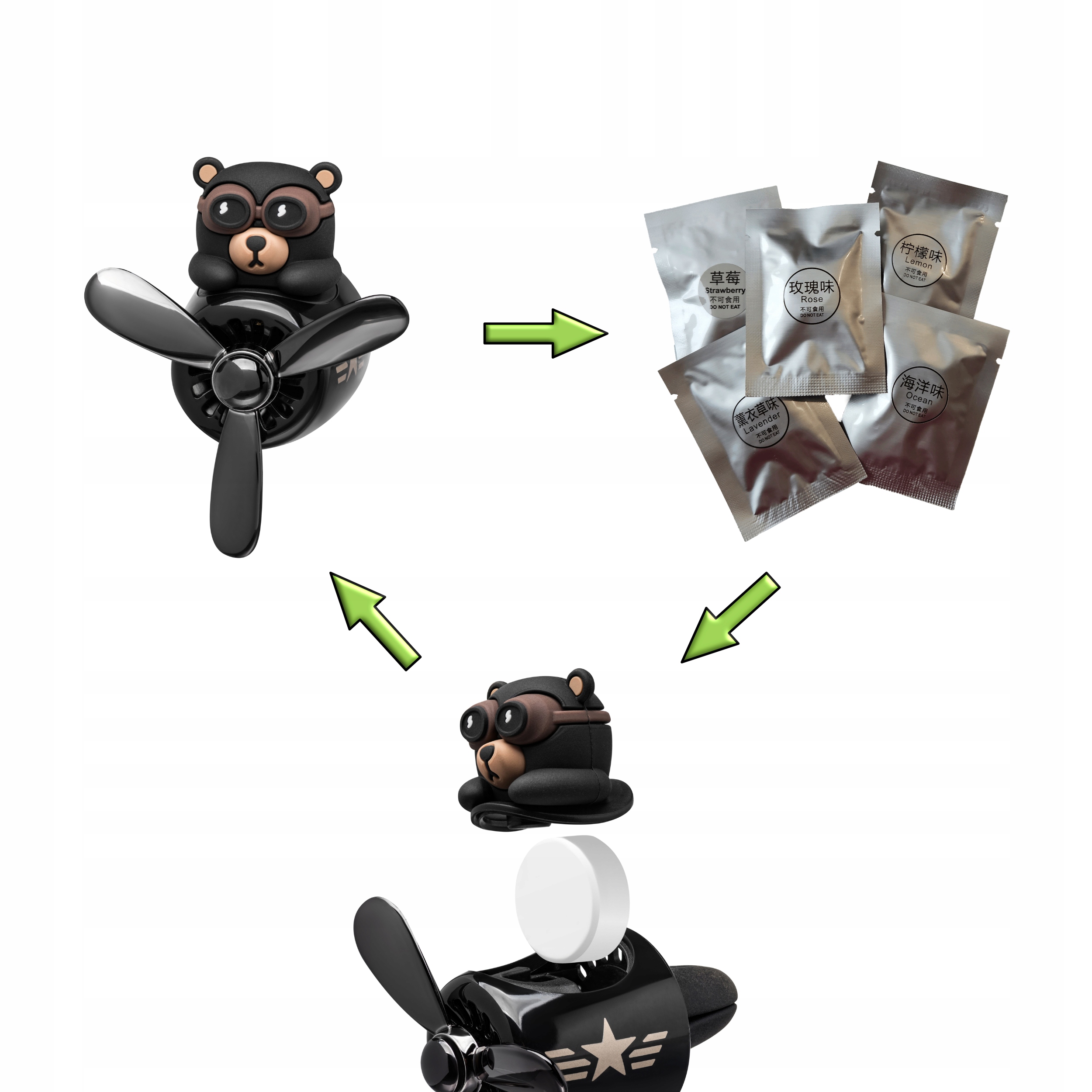 WKŁAD ZAPACH do Samochodu Miś Pilot ZESTAW 5 SZTUK TABLETKI Odświeżacz Auta Producent Inny