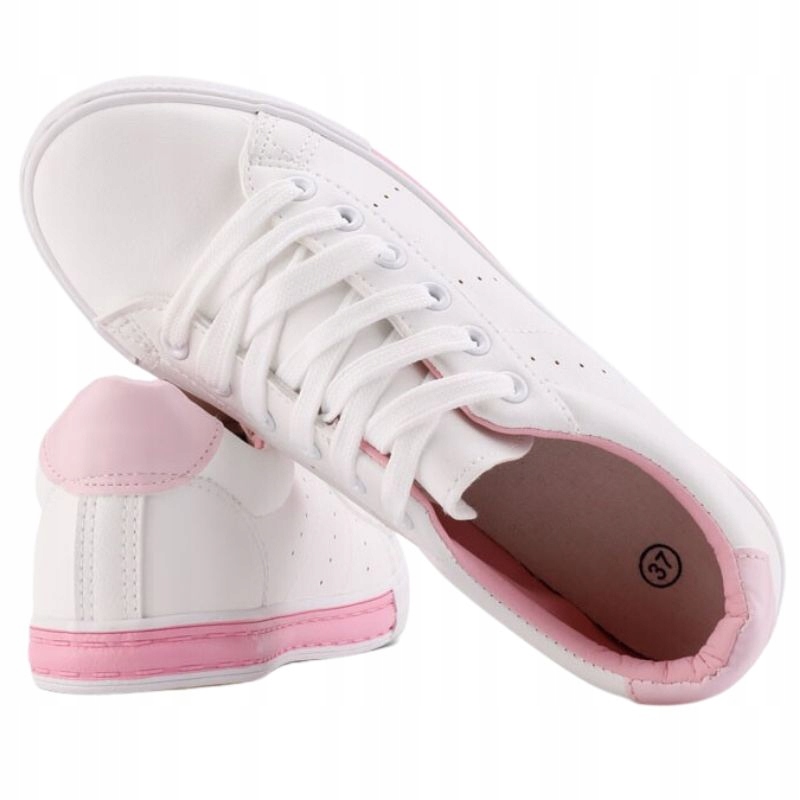 Trampki Buty Damskie Tenisówki Płaskie Lekkie Wkładka Ekoskóra Biał