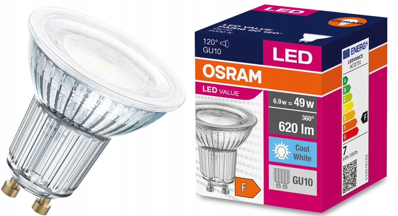 

Żarówka Led GU10 6.9W 49W 4000K 620lm Osram 120°
