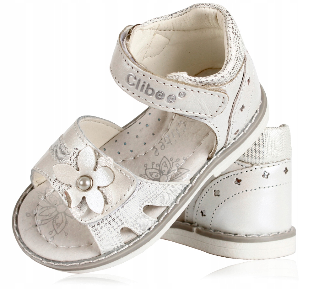 Sandały białe perłowe profilowane skóra clibee 21 Odcień perłowy