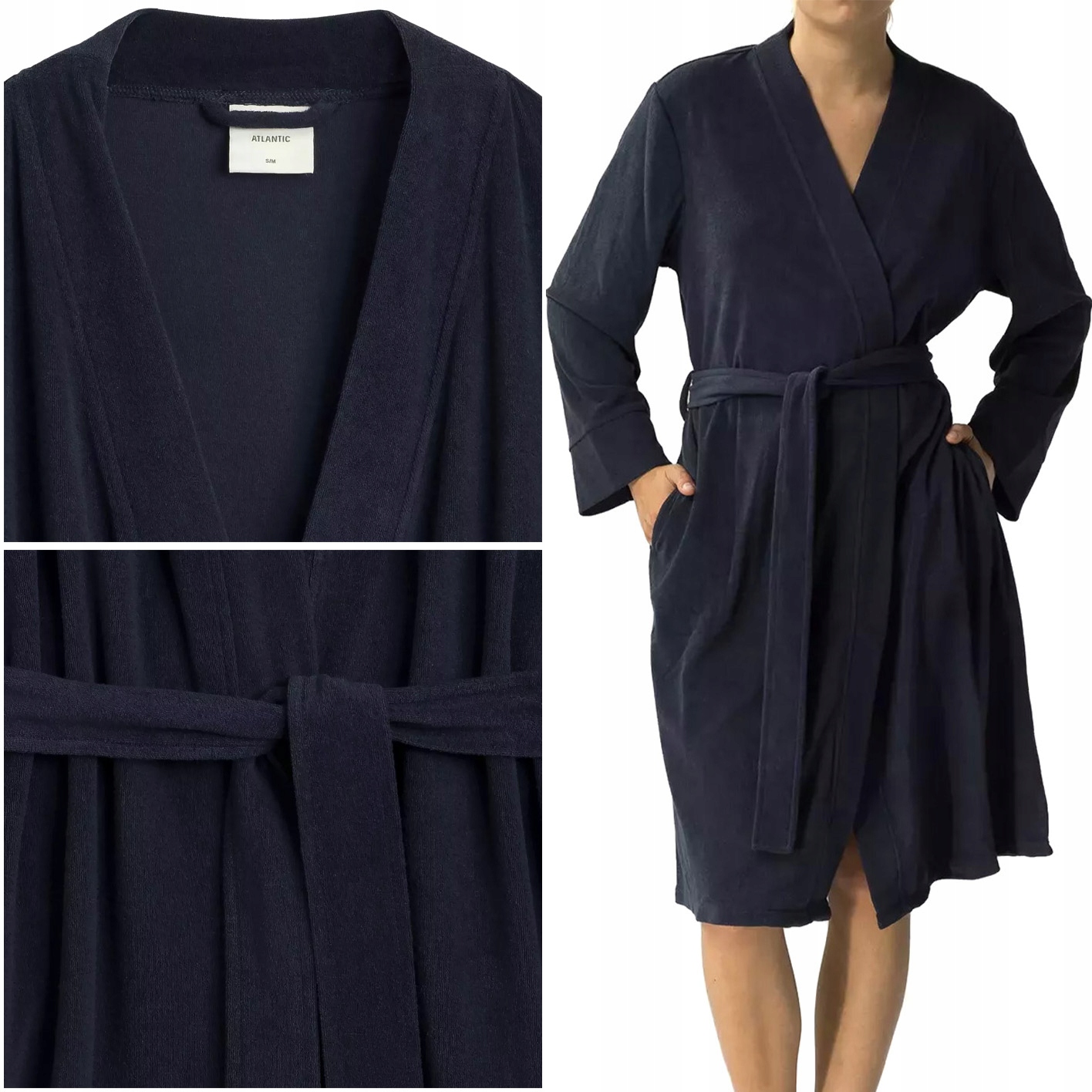 Dámský Župan Atlantic SZL-002 bavlna francouzská terry Se Zavazováním V Pase L/XL