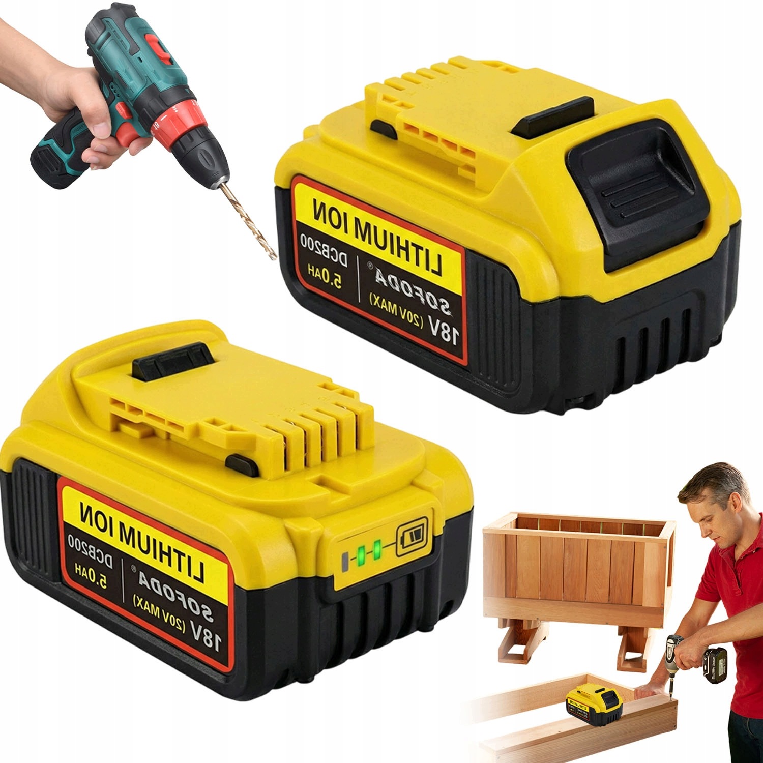 Lithium-iontová Baterie Pro DEWA1T 18V 5000MAH 2KS Kompatibilní S DCB200 DCB204