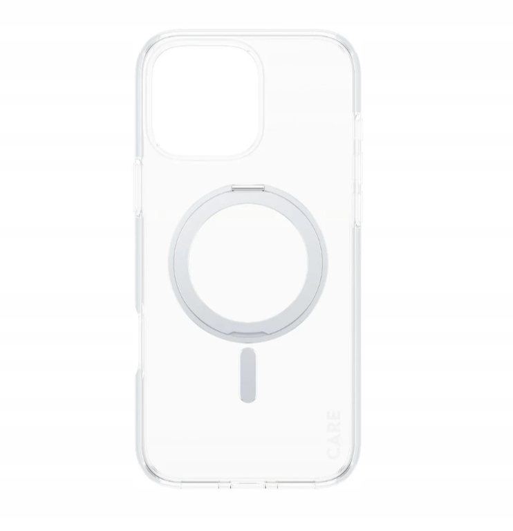 Obal Care od PanzerGlass so strieborným stojanom a funkciou MagSafe pre iPhone 16 P