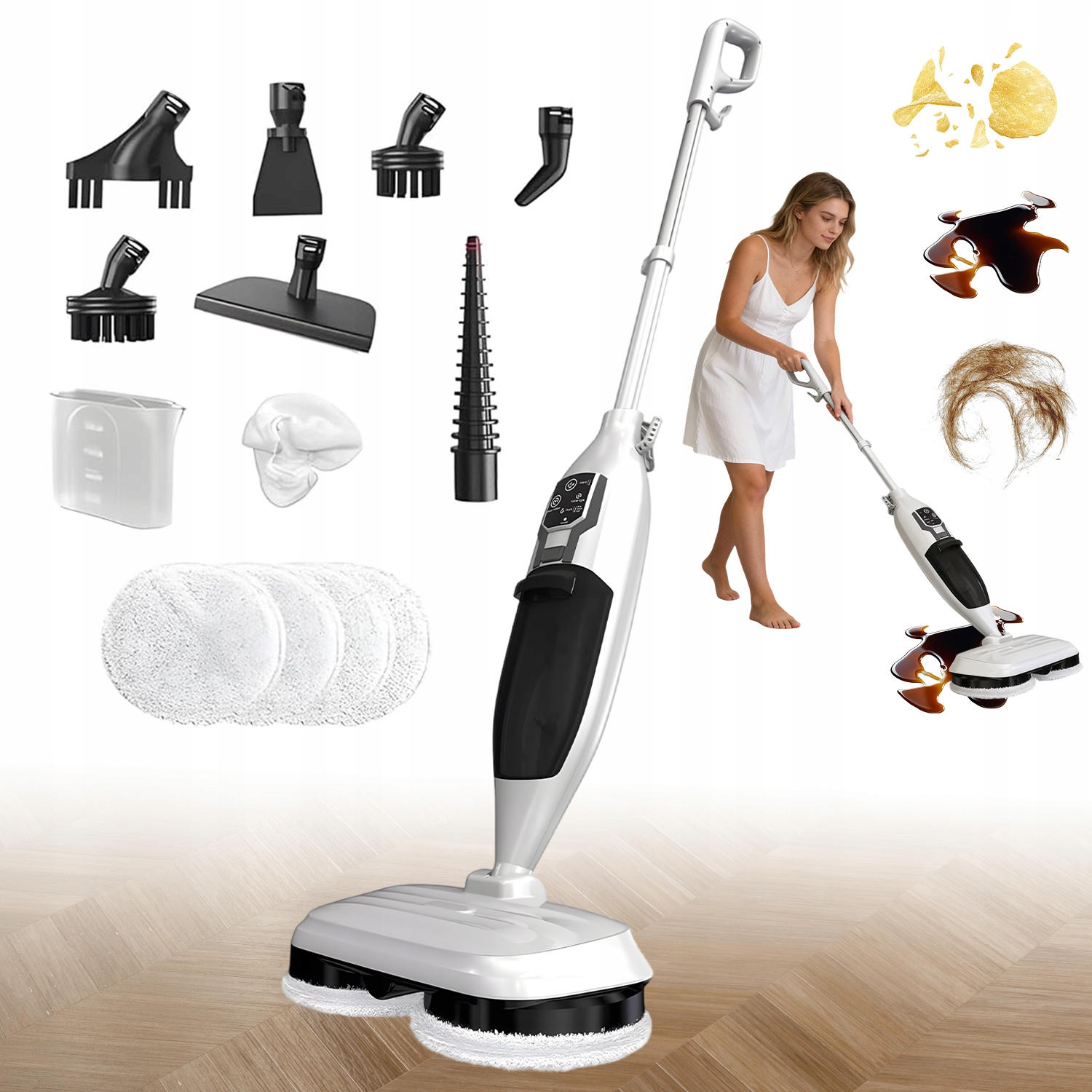 Parní Mop Se 4 Podložkami Pro Praní V Pračce Proti Plísním