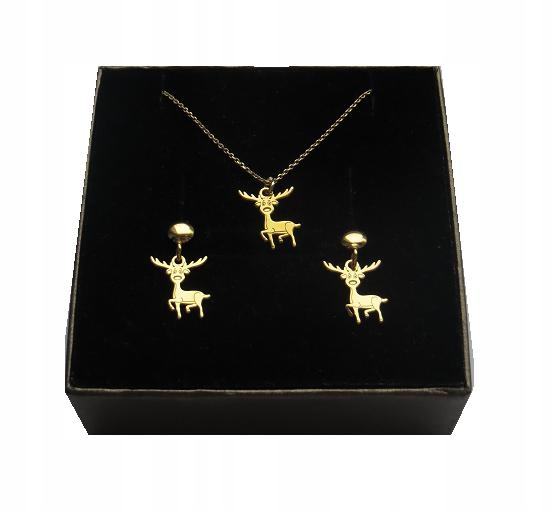 

Śliczny złoty Komplet Renifer reniferek srebro925