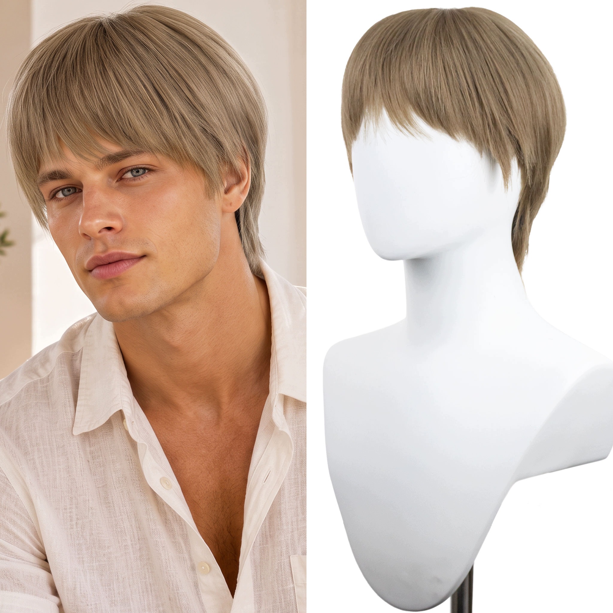 Peruka Syntetyczna Pixie cut krótka z grzywką lekka ciemny blond Skin Top
