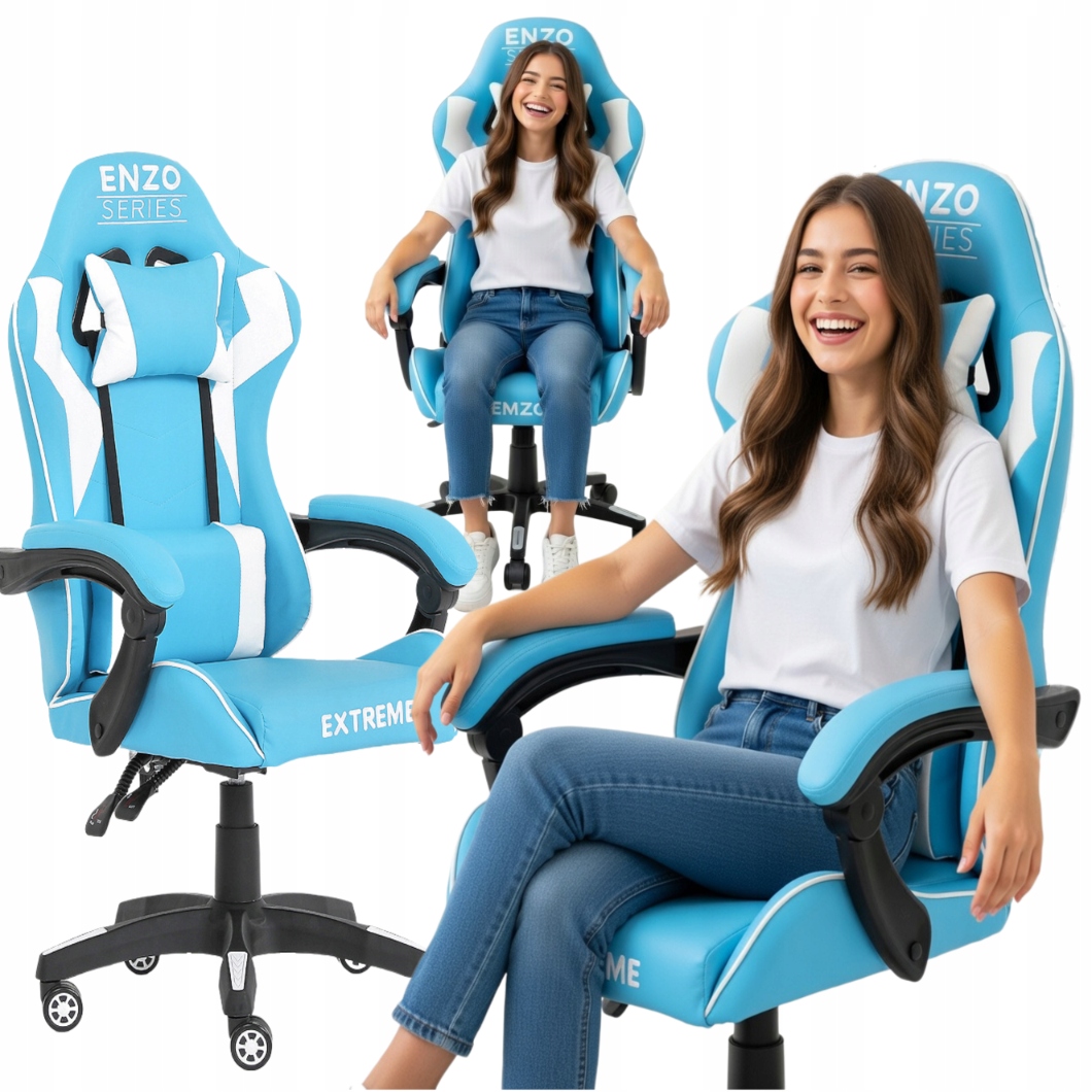 Fotel Gamingowy Extreme Enzo Niebieski Obrotowy Biurowy Ergonomiczny Gracza