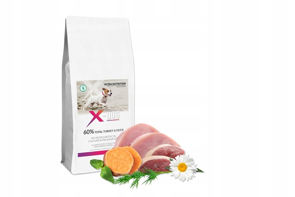 Sucha karma dla szczeniąt indyk kaczka bataty małe rasy 6kg X-dog 192 643