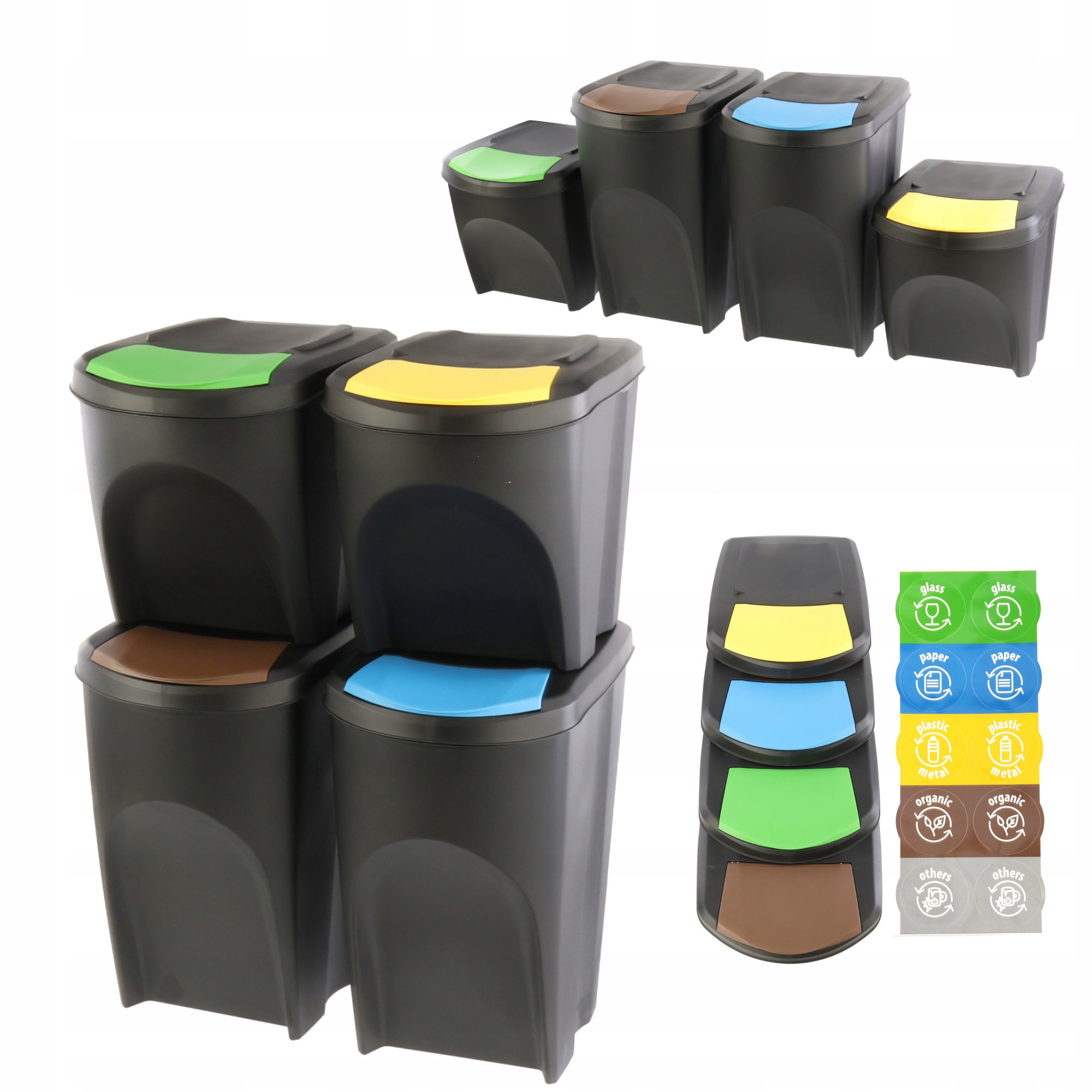 Kosz Do Segregacji Śmieci 120 L Zestaw 2x35L 2x25L Na Odpady Czarny