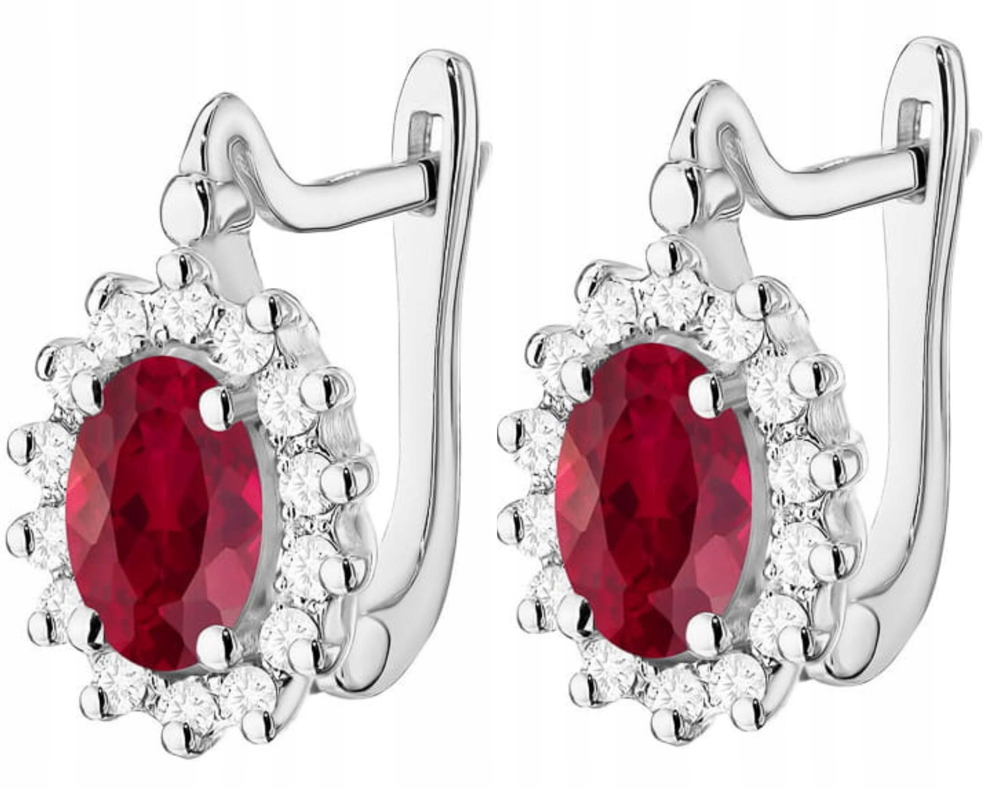 Bílé Zlato Náušnice Brilianty A Rubín 585 Anglický Dárek Pro Ženu