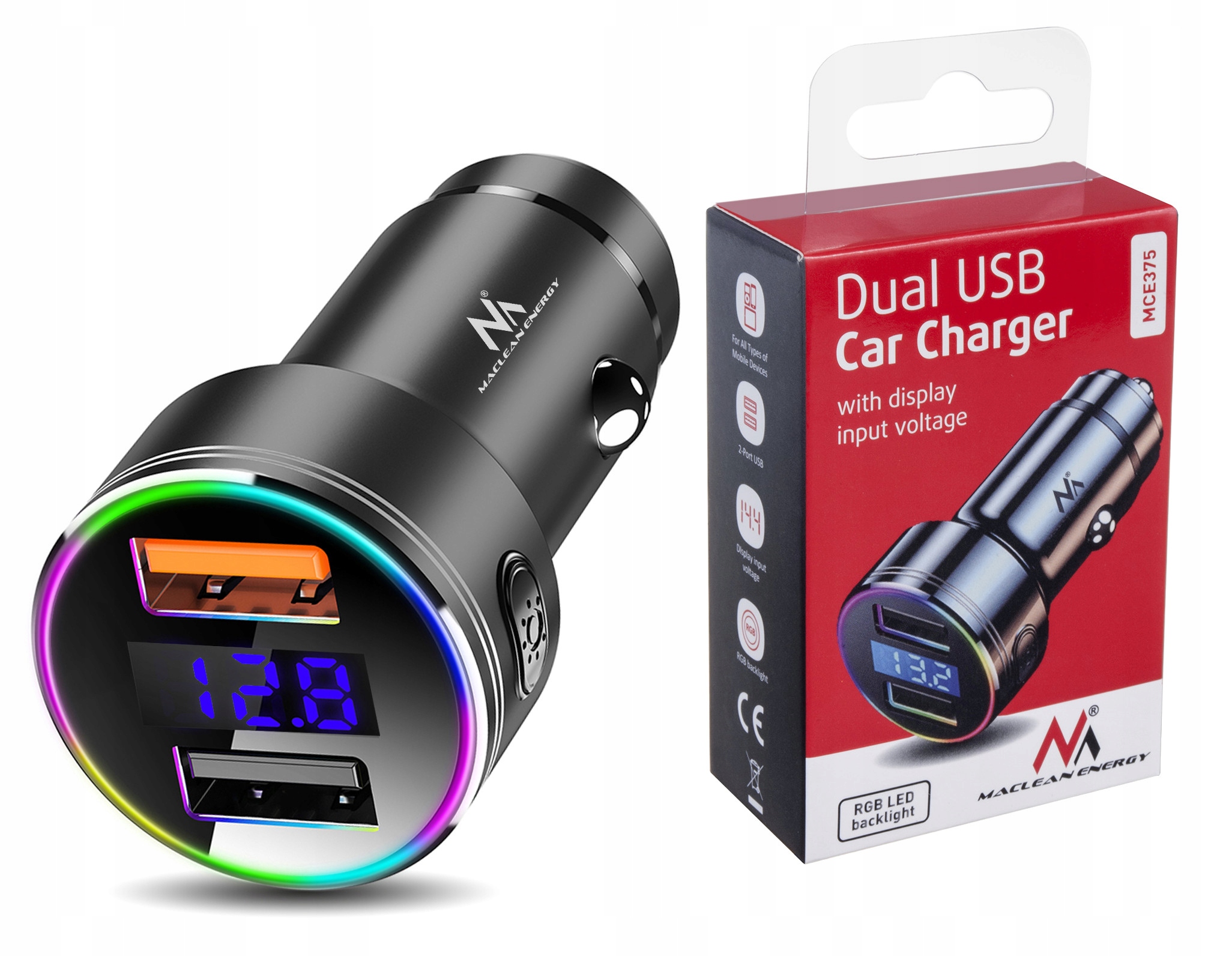 

Ładowarka Samochodowa QC3.0 2x Usb Woltomierz