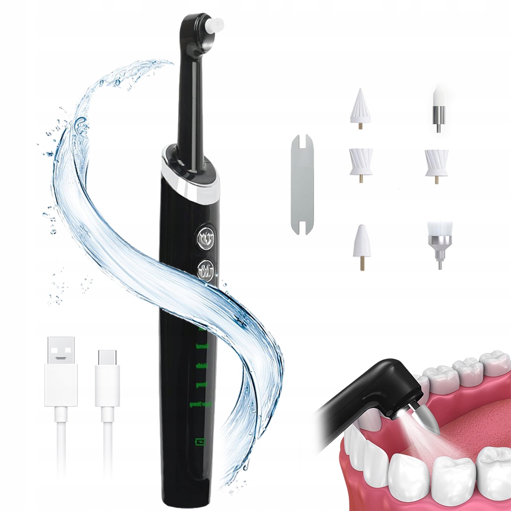 Zestaw Do Wybielająca Polerka Do Zębów Elektryczna Led 6 Wymiennych Głowic