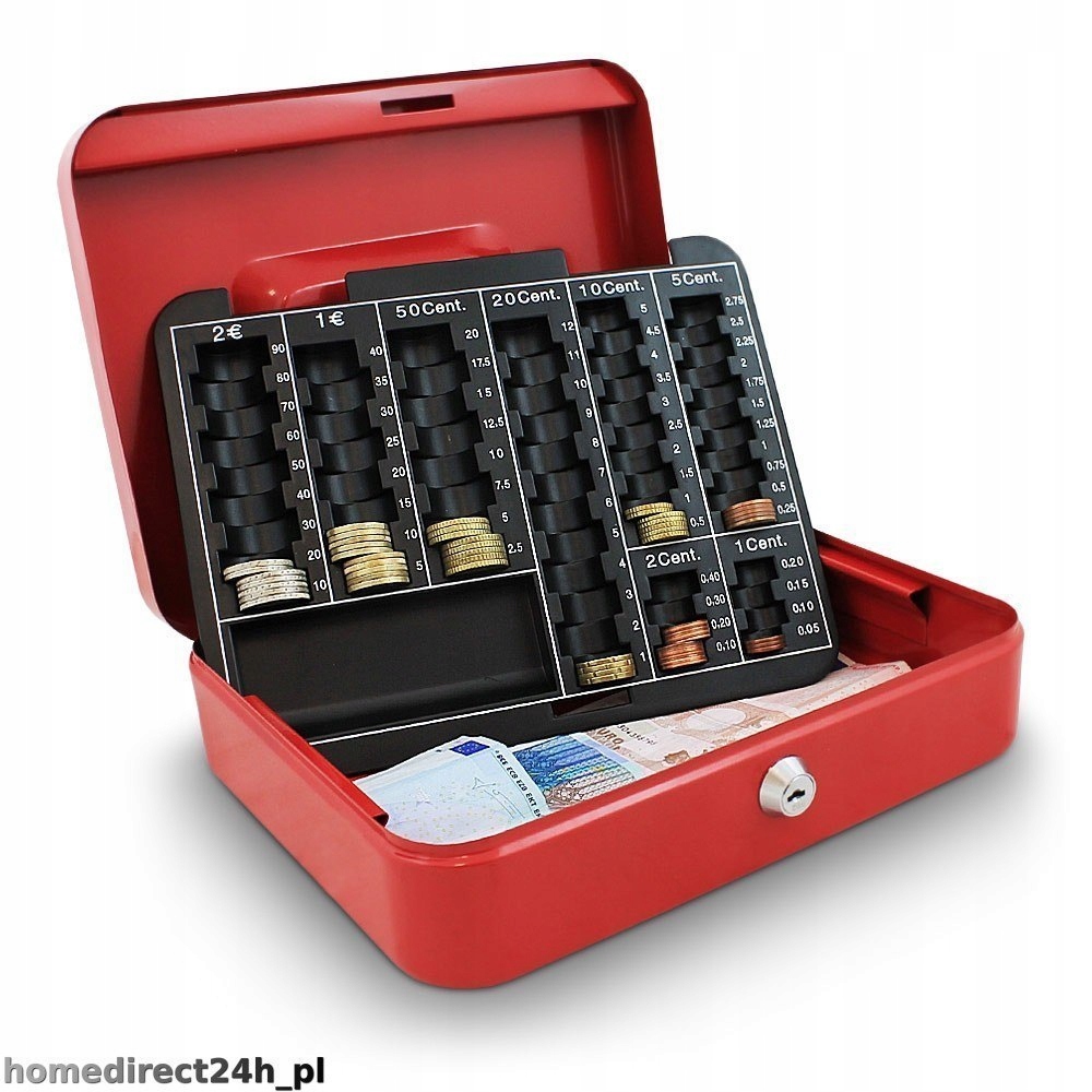 KASETKA NA PIENIĄDZE SEJF METALOWA 25CM CZERWONA