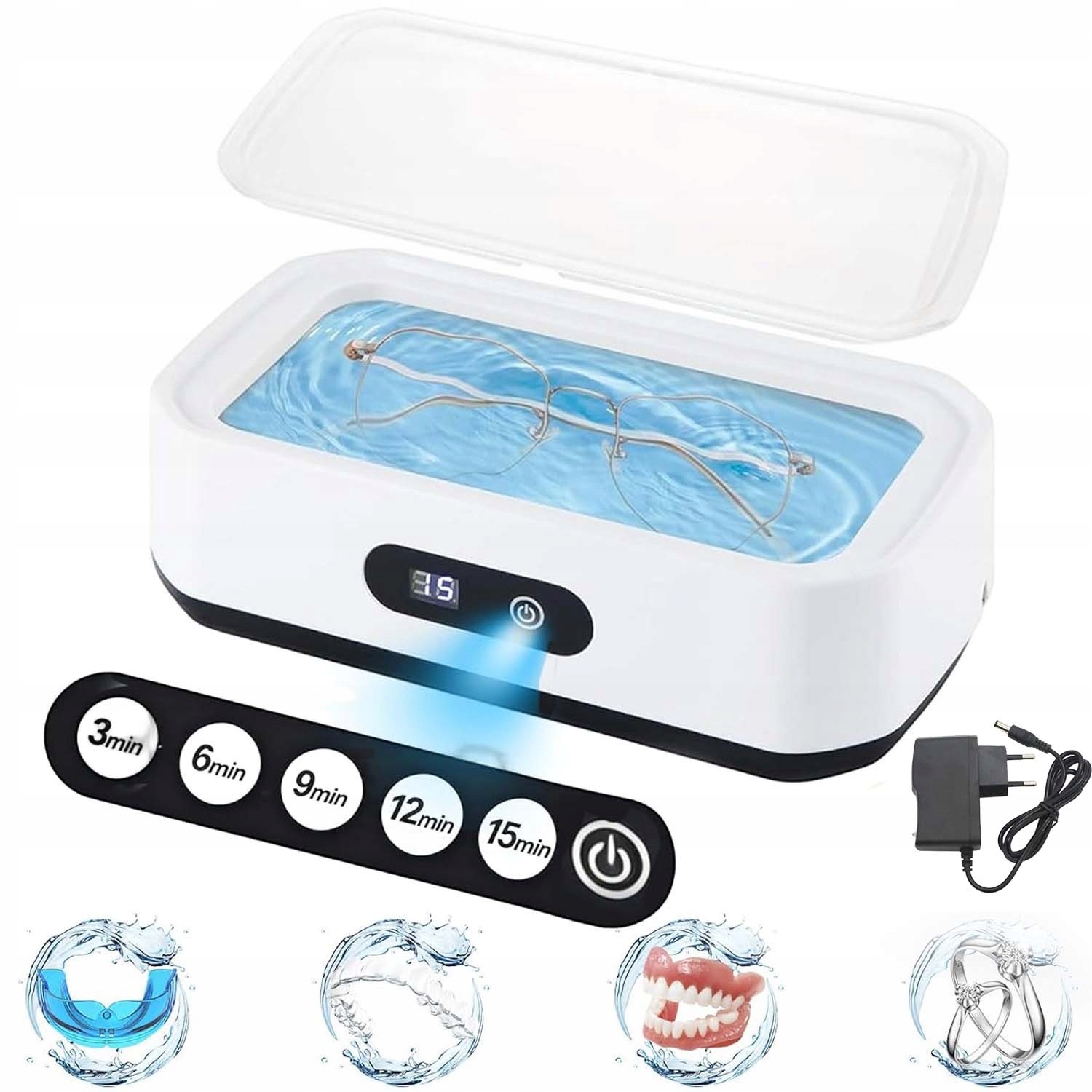 Urz Czyszcz Ultradźw 650ML 49000HZ Do Biżuterii Okularów, 5USTAWIENIA Czasu