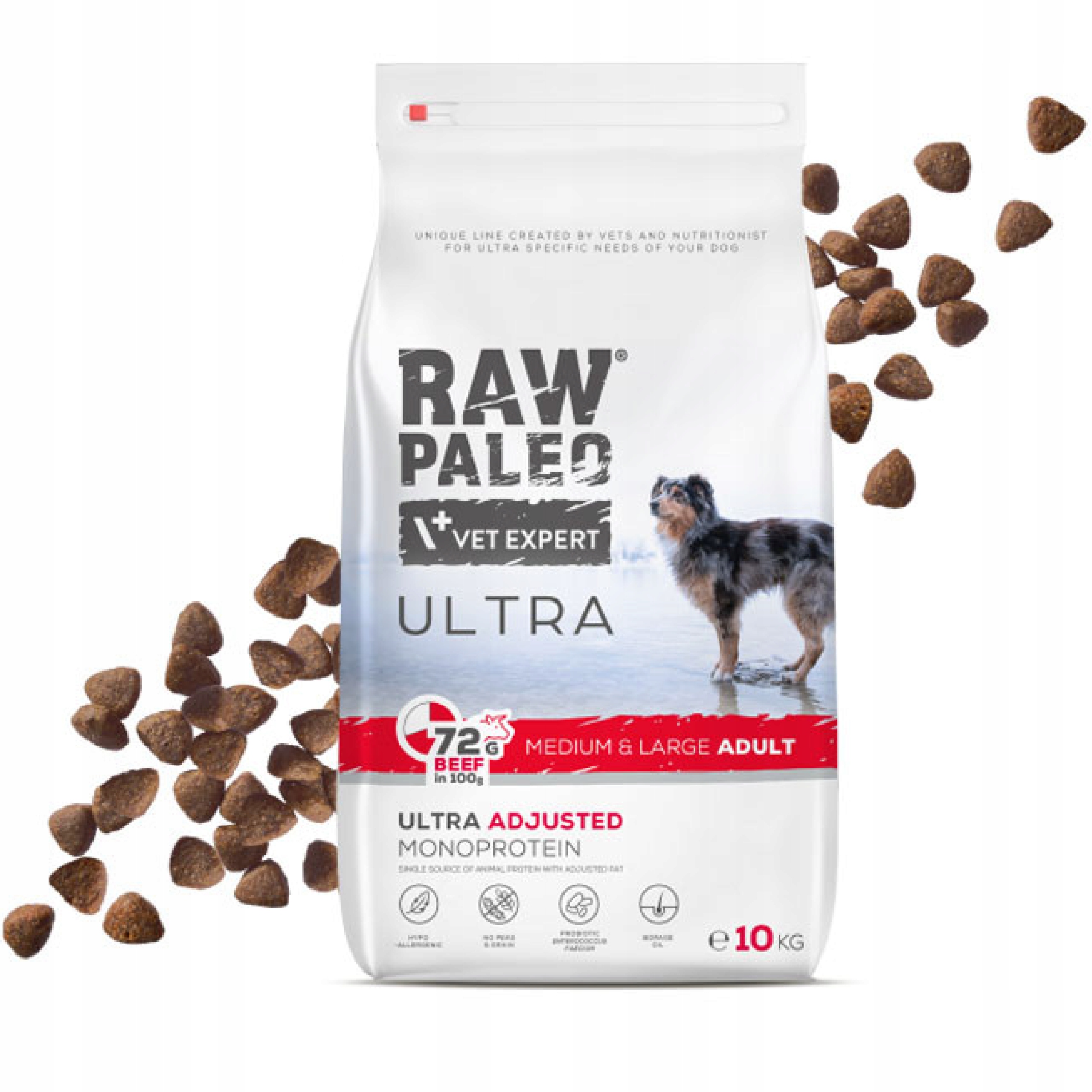 Levně Suché krmivo pro psy Raw Paleo Ultra Beef M/L Adult 10kg Hovězí