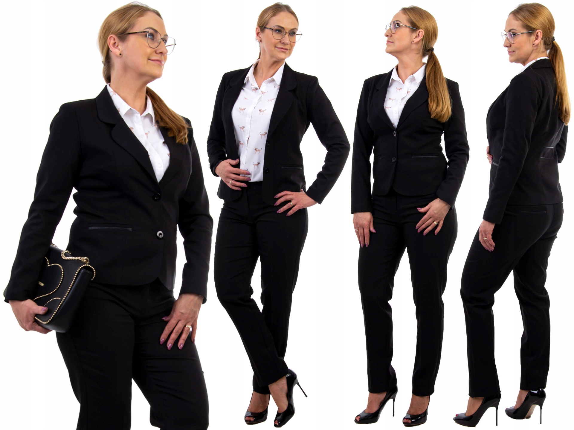 Z926 KOMPLET 3 CZĘSCIOWY ŻAKIET SPODNIE SPÓDNICA CZARNY r. 46 (3XL) Marka Genesy