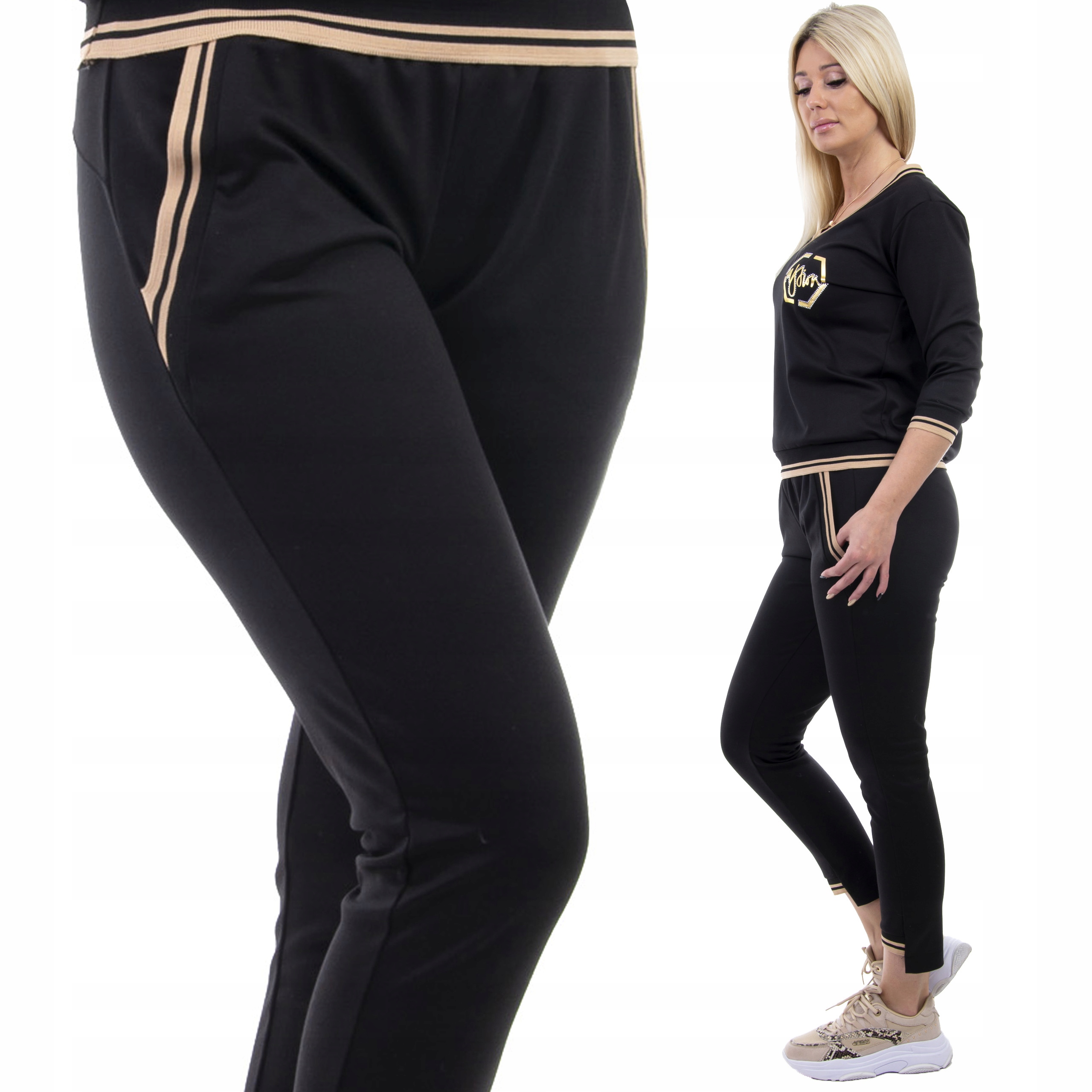 

S326 Spodnie Dresowe z Lamówką Czarne r. 6XL (52)