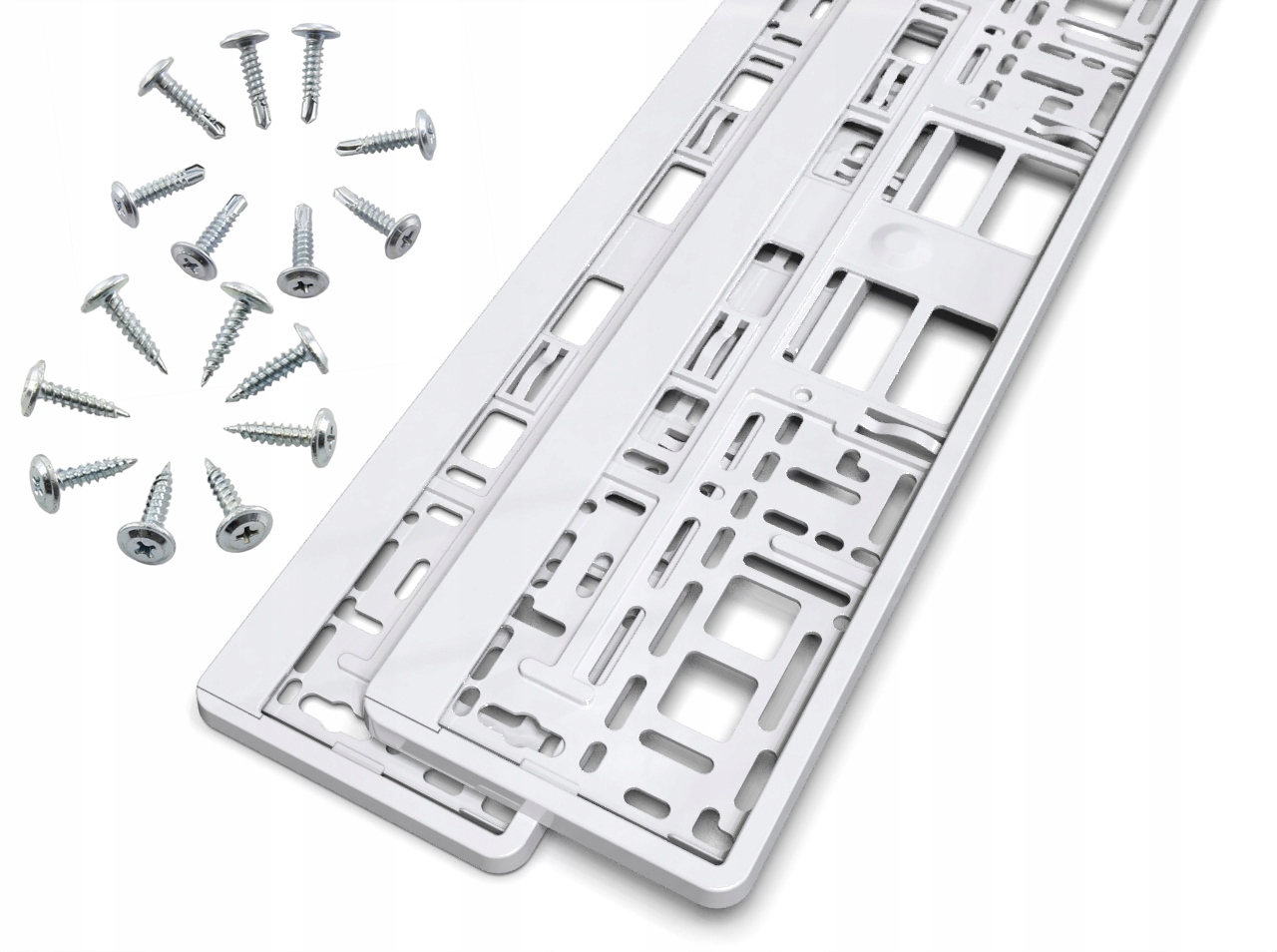 2 X RAMKA POD TABLICE REJESTRACYJNE BIAŁY POŁYSK 2 kpl. wkrętów GRATIS