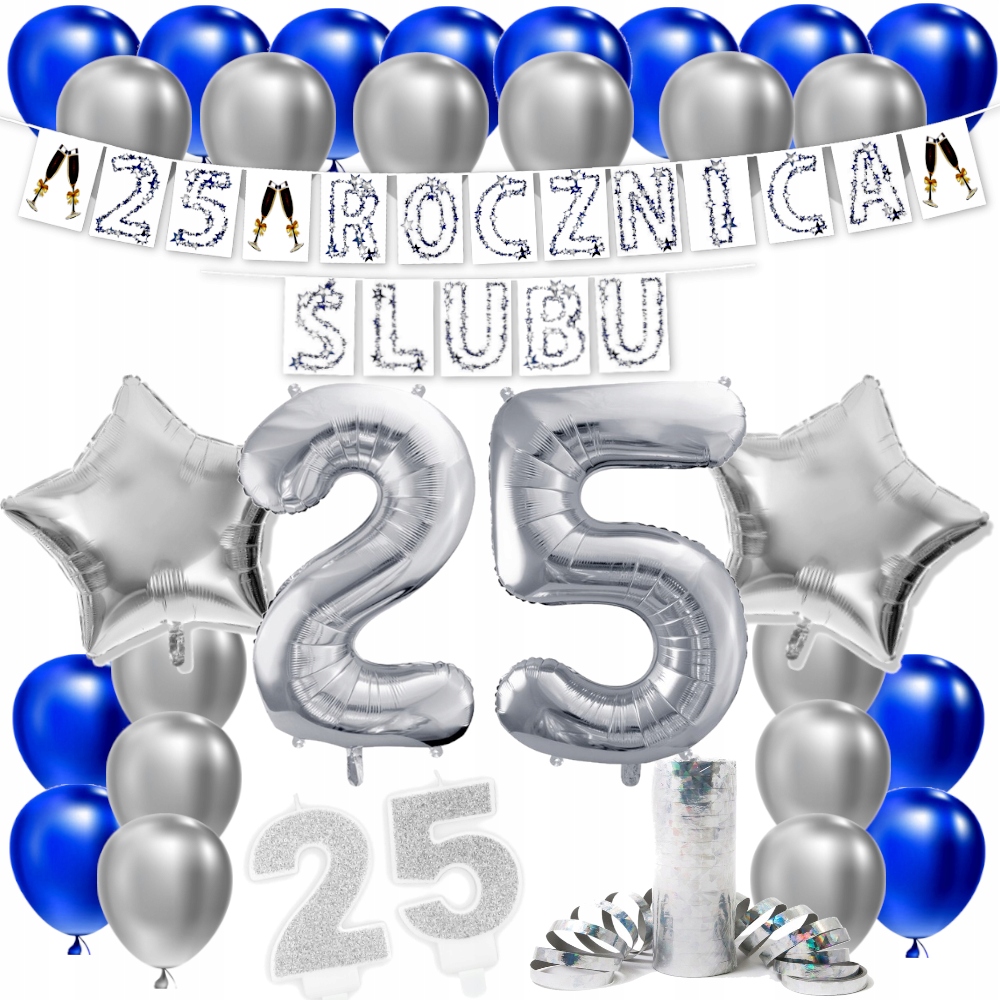 

Zestaw Balony 25 Rocznica Ślubu Srebrna Girlanda