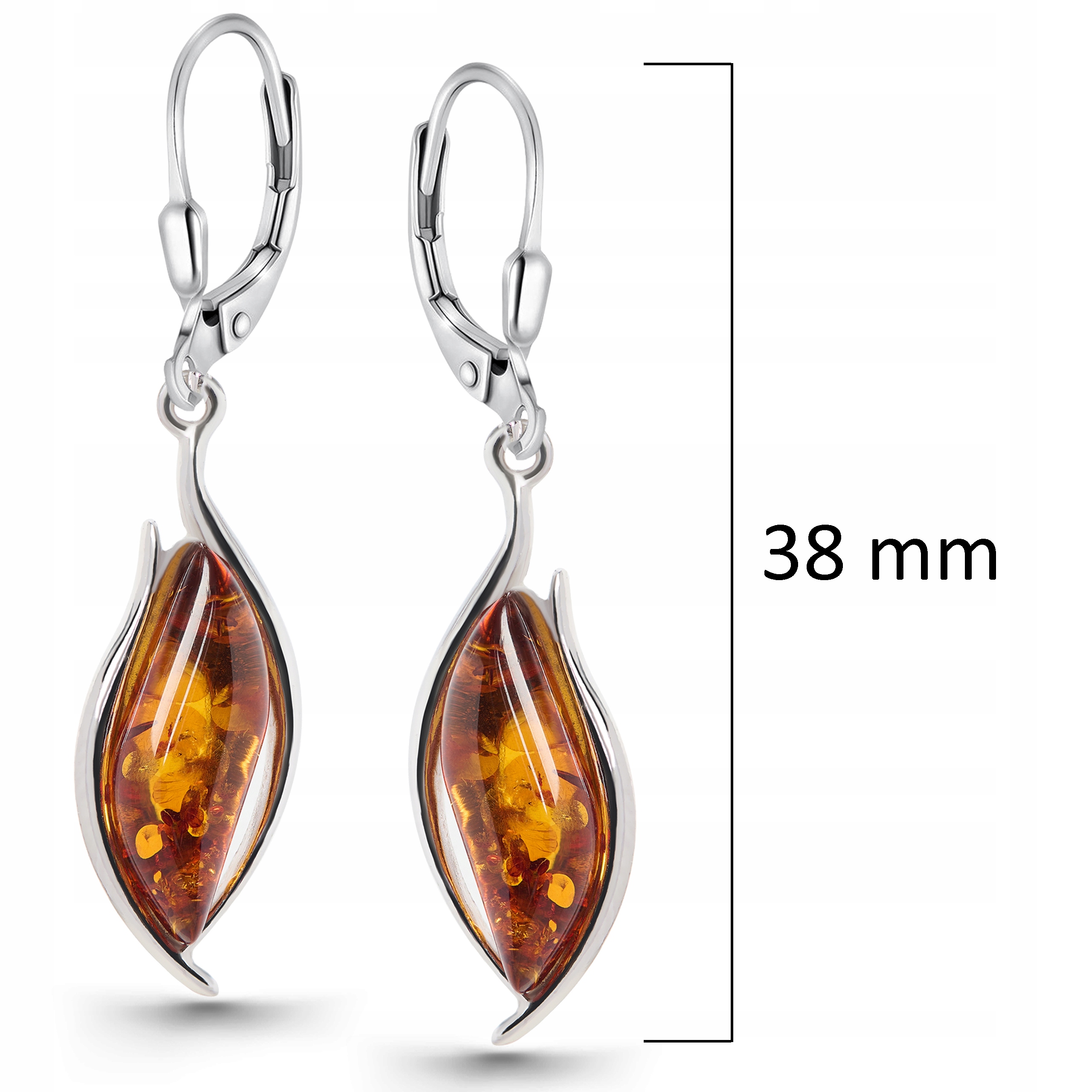 Kolczyki srebrne wiszące z bursztynem zapięcie angielskie 925 Materiał srebro