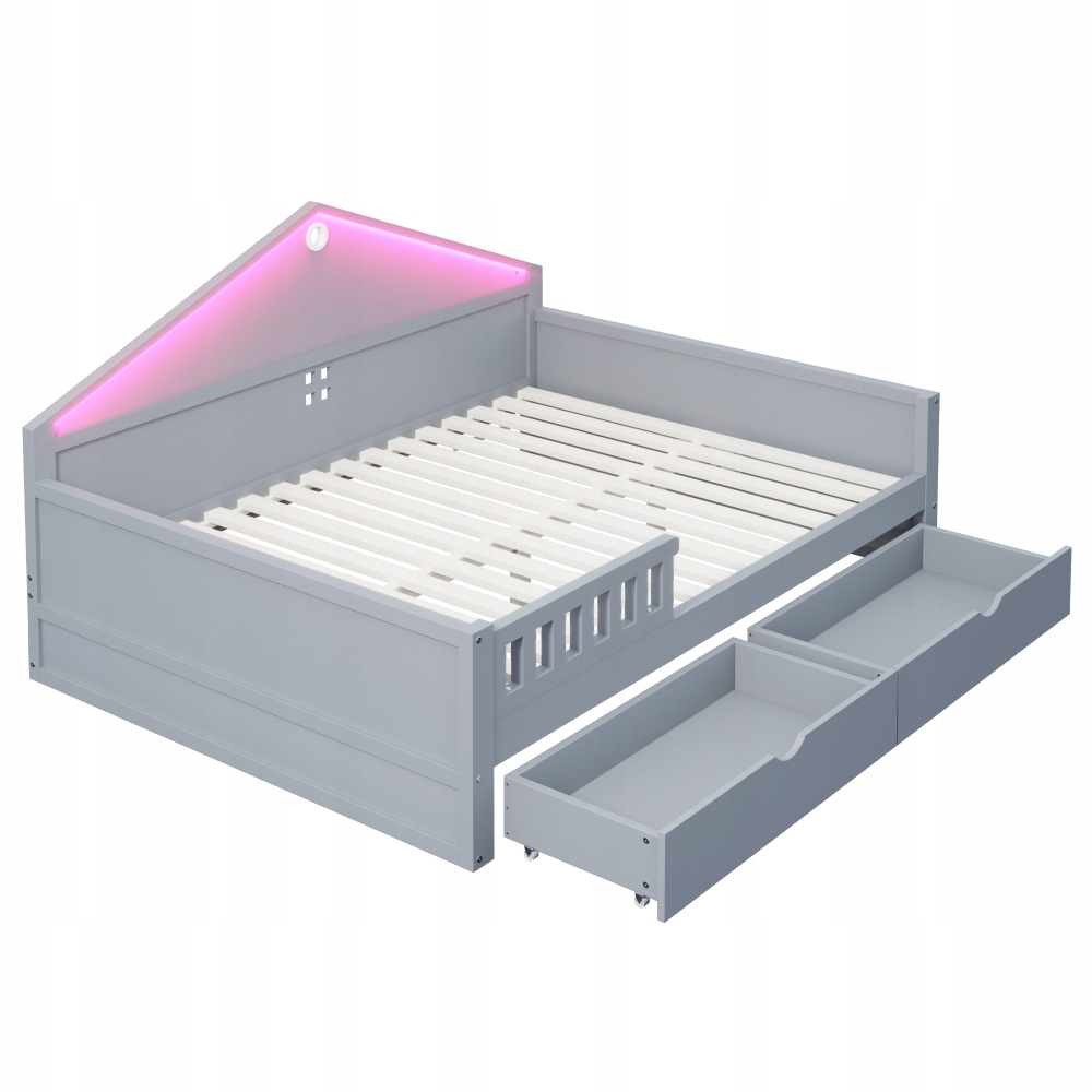 Jednolůžko 140x200 Led úložný prostor zásuvky šedé s roštem