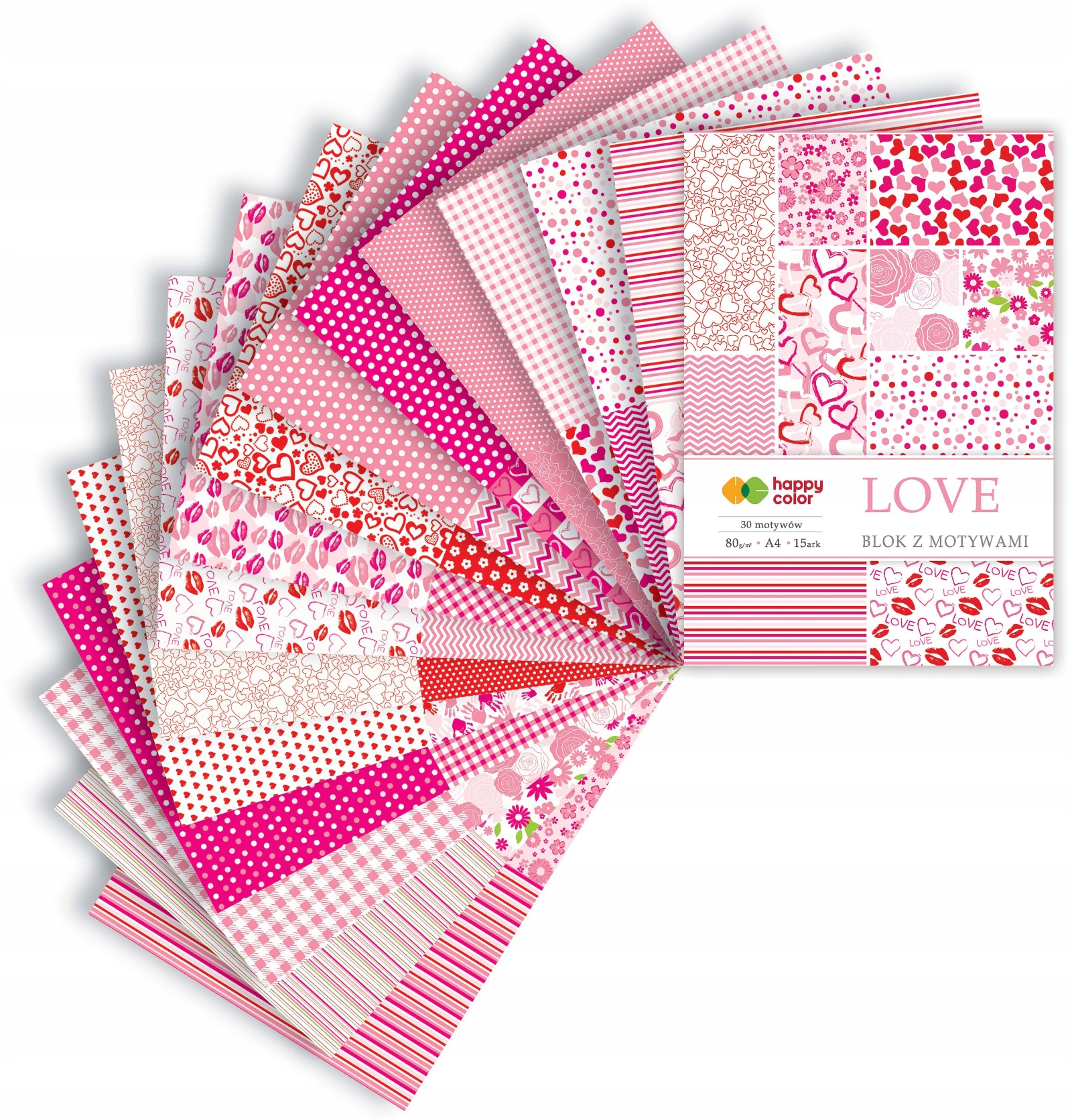 Happy Color BLOK Z MOTYWAMI Love A4 80g 15 kartek Marka Happy Color